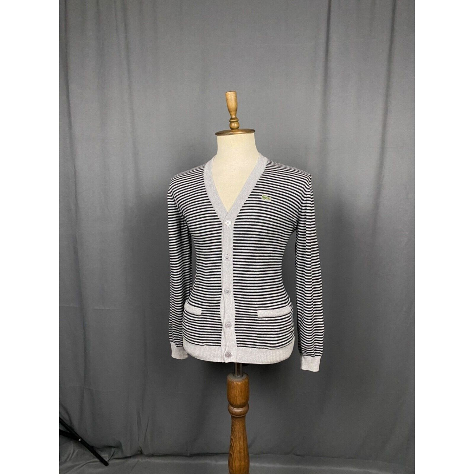 Lacoste Lacoste LIVE! Small Logo Men's Gray Striped Cardigan Sweater Size US XXL / EU 58 / 5 - 4 Thumbnail