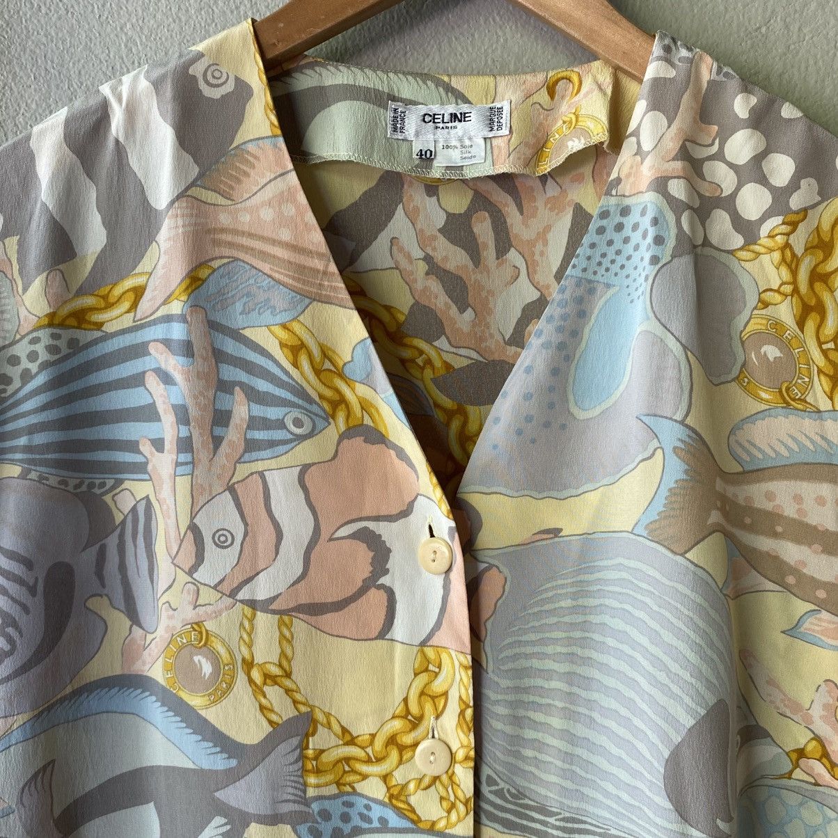 Celine CELINE Pastel Fish Print Short Sleeve Shirt Size S / US 4 / IT 40 - 16 Thumbnail