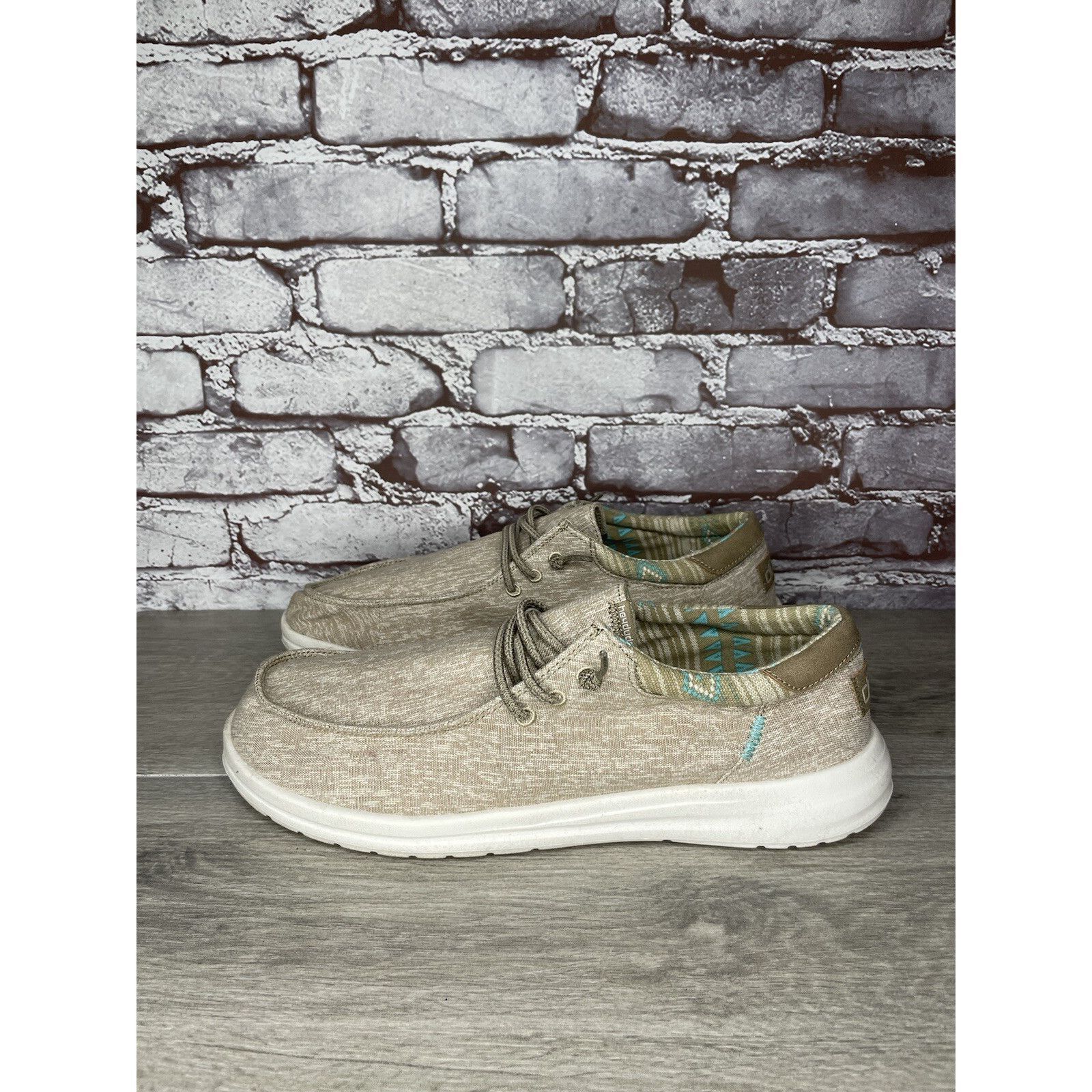 Other Hey Dude Paul Chambray Beige Canvas Fabric Lace Up Shoes Men Size US 12 / EU 45 - 21 Thumbnail