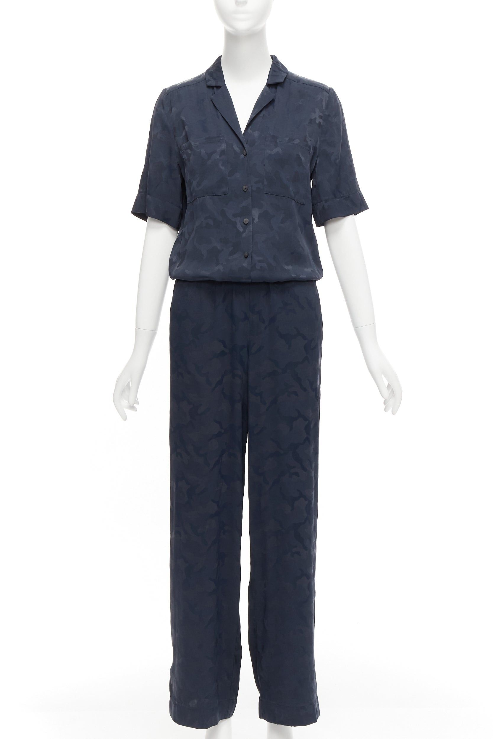 Other CEFINN Spencer navy camouflage jacquard satin cropped wide jumpsuit UK6 XS Size 26" / US 2 / IT 38 - 1 Thumbnail