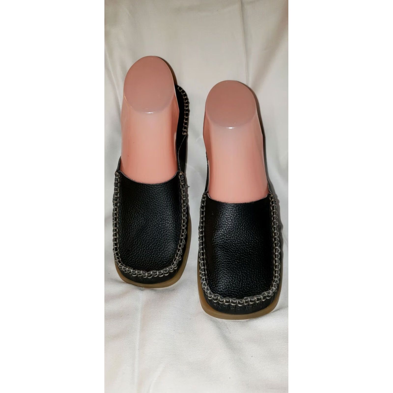 Vintage Soul Of Africa Narina Khulani US 7 M Black Leather Slide Moc Toe Women’s Shoes Size US 8 / IT 38 - 3 Thumbnail