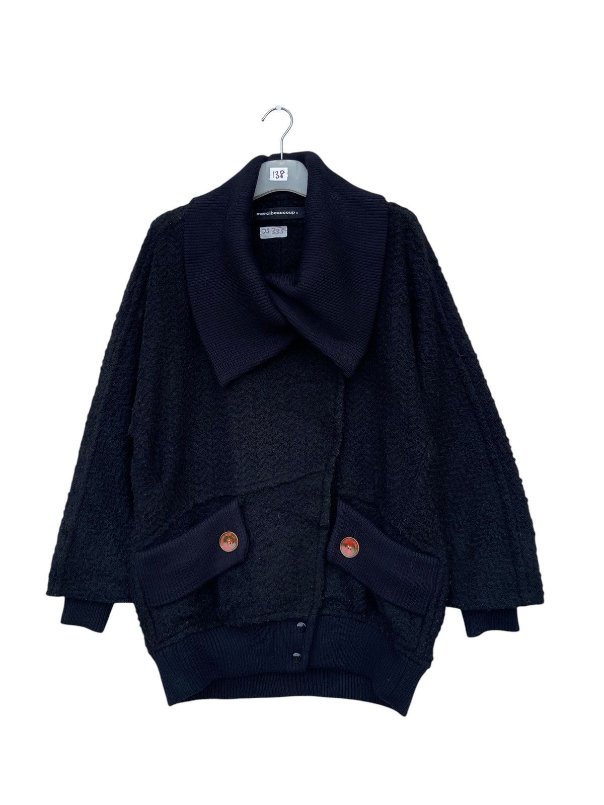 Issey Miyake Mercibeaucoup Black Textured Knit Shawl Collar Jacket Size US M / EU 48-50 / 2 - 1 Thumbnail