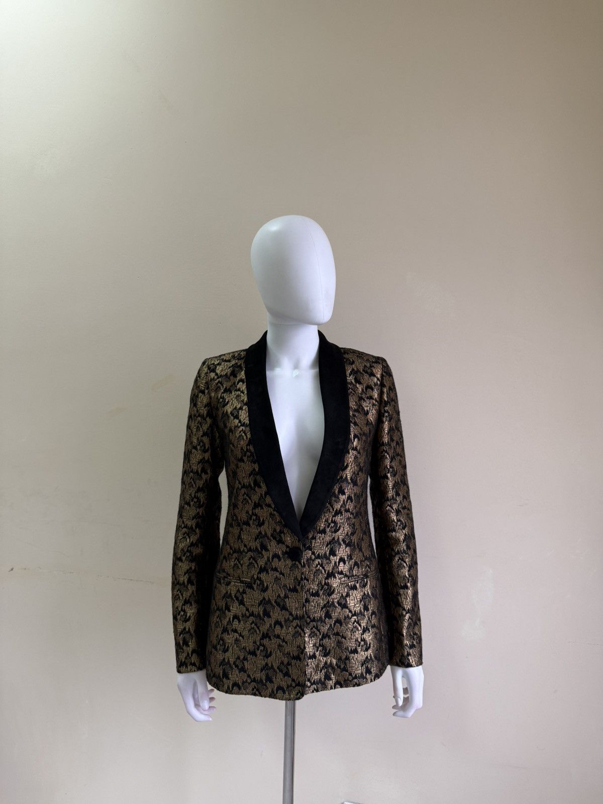 Sezane Sezane Womens Black Gold Jacquard Blazer Jacket Size 36 Size XS / US 0-2 / IT 36-38 - 2 Thumbnail