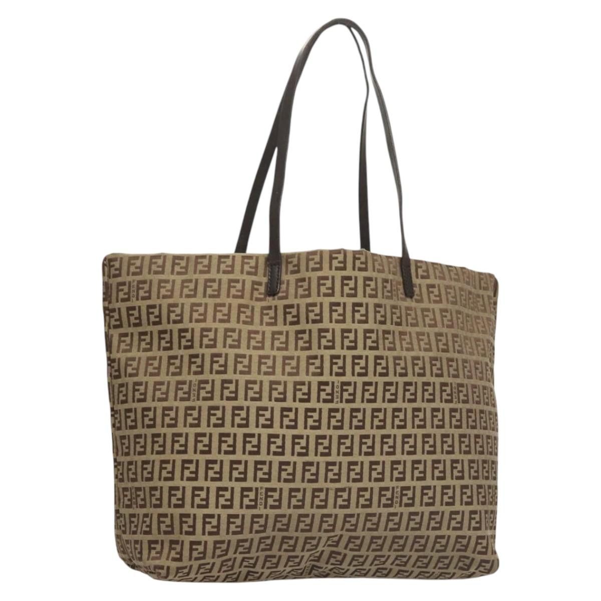 Fendi Zucchino Canvas Shoulder Bag Brown Auth Hk2595, Women's