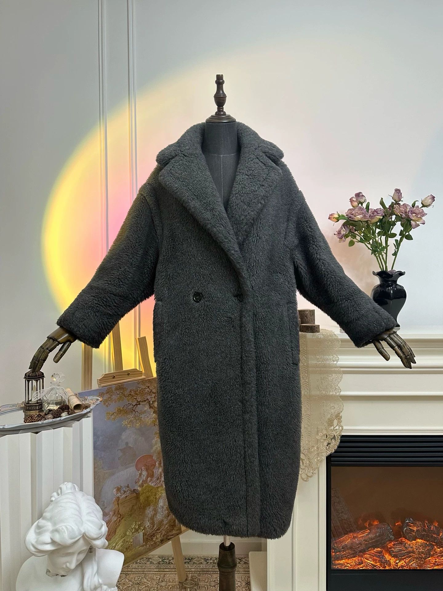 Max Mara MaxMara Teddy Long Funnel Neck Coat Women's Deep Gray Size XS / US 0-2 / IT 36-38 - 1 Thumbnail
