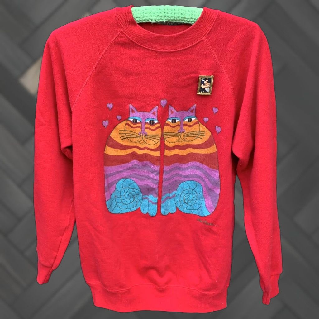 Vintage VINTAGE Laurel Burch cat Raglan Sweatshirt M Pullover Unisex Adults Red 50% Cotton 50% Acrylic 80s 90s Cats Animals Snow White Grumpy Disney Pin Size M / US 6-8 / IT 42-44 - 1 Thumbnail