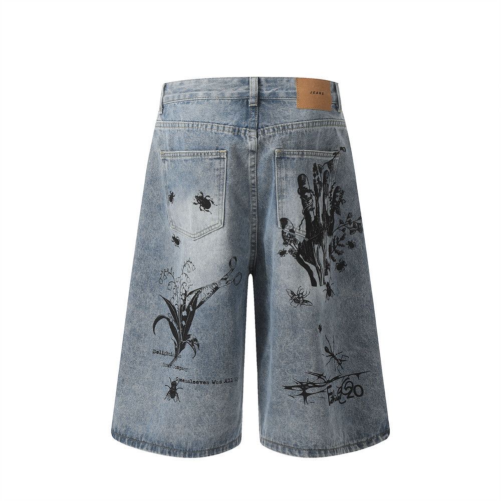 Japanese Brand × Jean American street loose straight graffiti print denim shorts Size US 32 / EU 48 - 3 Thumbnail