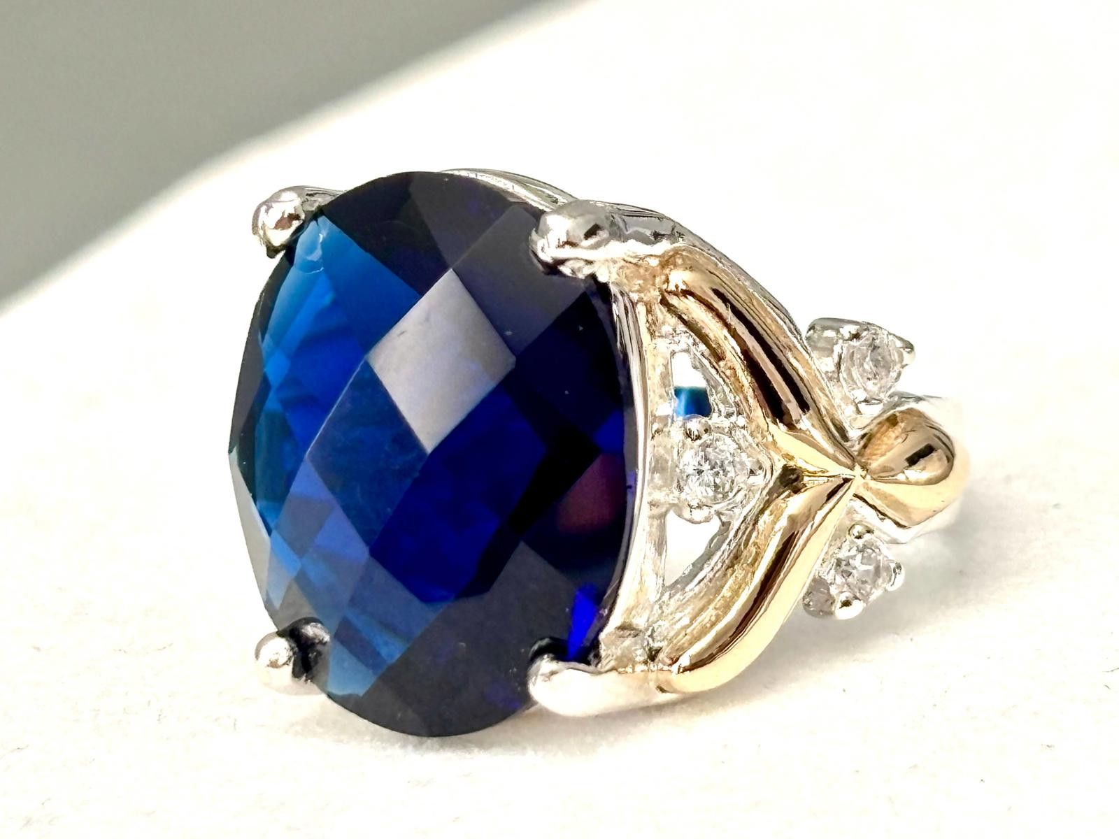 Other 925 Sterling Silver Ring with 10K Gold Accents Blue Quartz 7 Size ONE SIZE - 1 Thumbnail