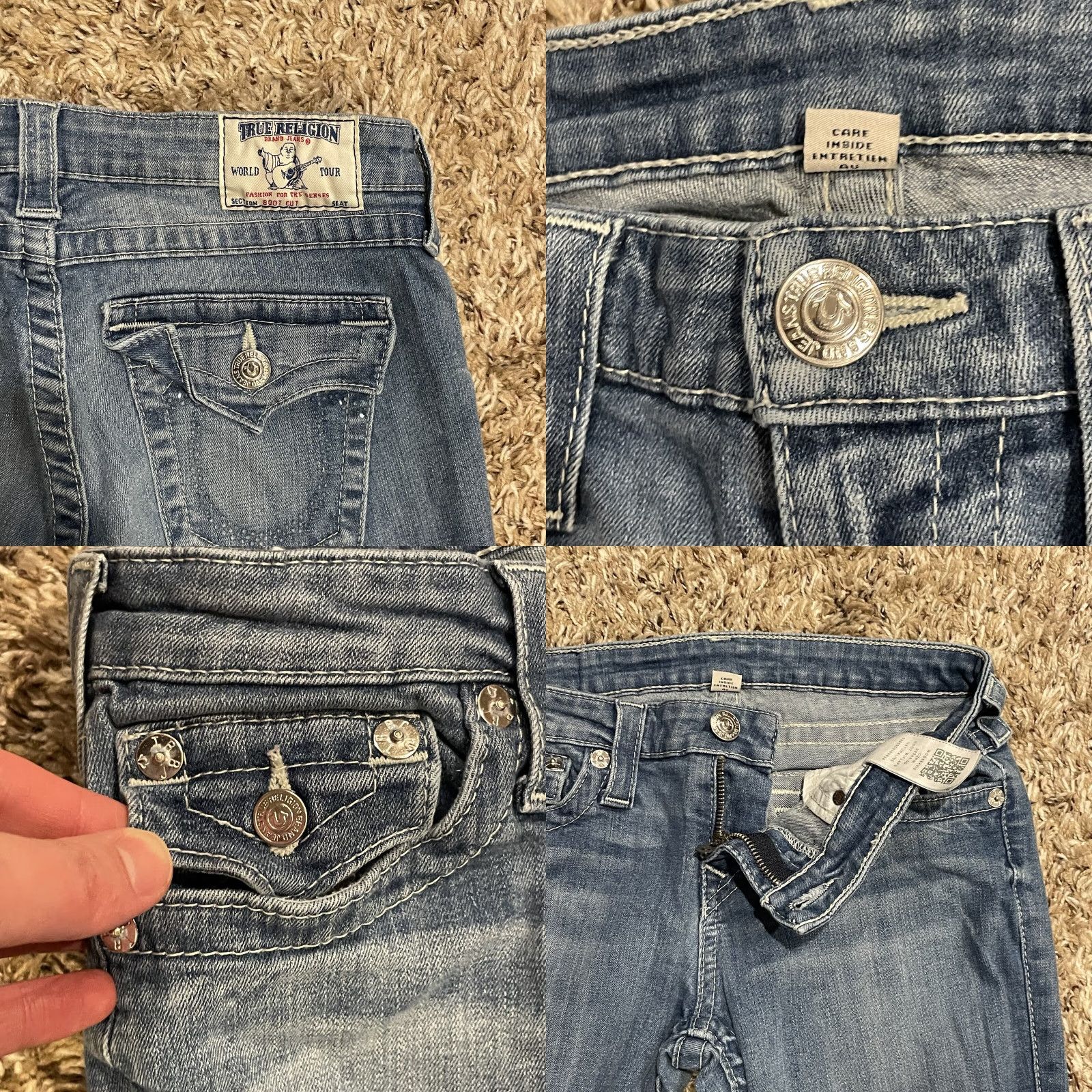 True Religion True Religion Jeans Womens Boot Cut 28 Horseshoe Flap Pockets Light Wash Sparkle Embroidered Logo 5-Pocket Denim Blue 90s World Tour Size 28" / US 6 / IT 42 - 8 Thumbnail
