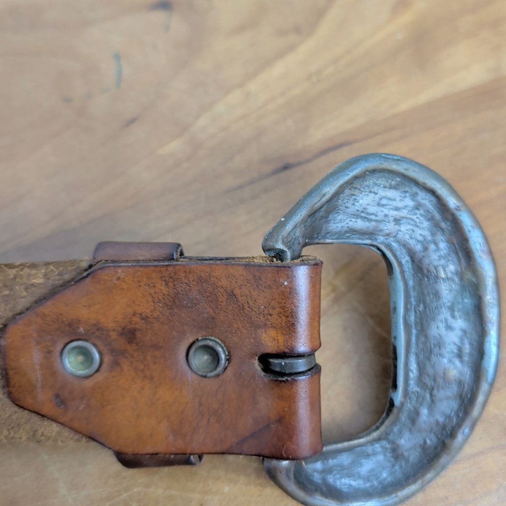 Vintage Vintage Leather Belt with Crescent Cast Buckle 26" Size ONE SIZE - 3 Thumbnail