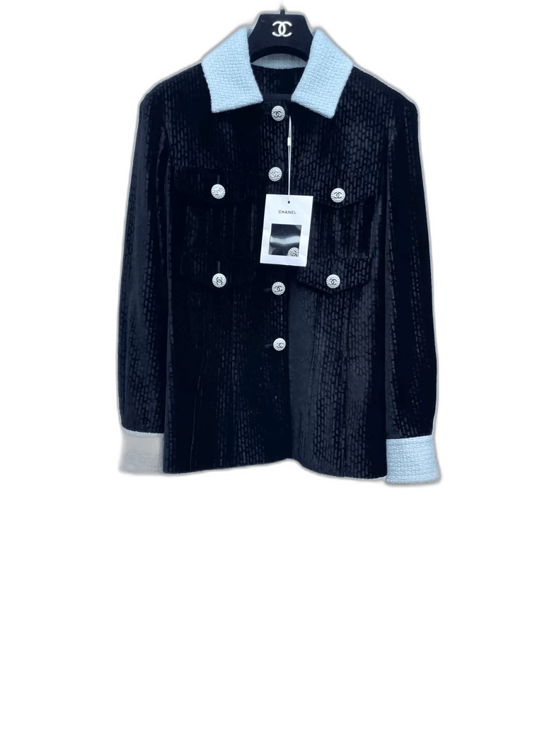 Chanel Chanel Blue Black Velvet Jacket with Pockets -2505 Size US S / EU 44-46 / 1 - 1 Thumbnail