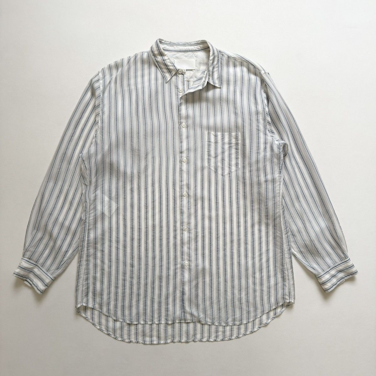 Maison Margiela S/S 20 White/Blue Crinkle Nylon Striped Shirt Size US XL / EU 56 / 4 - 1 Thumbnail
