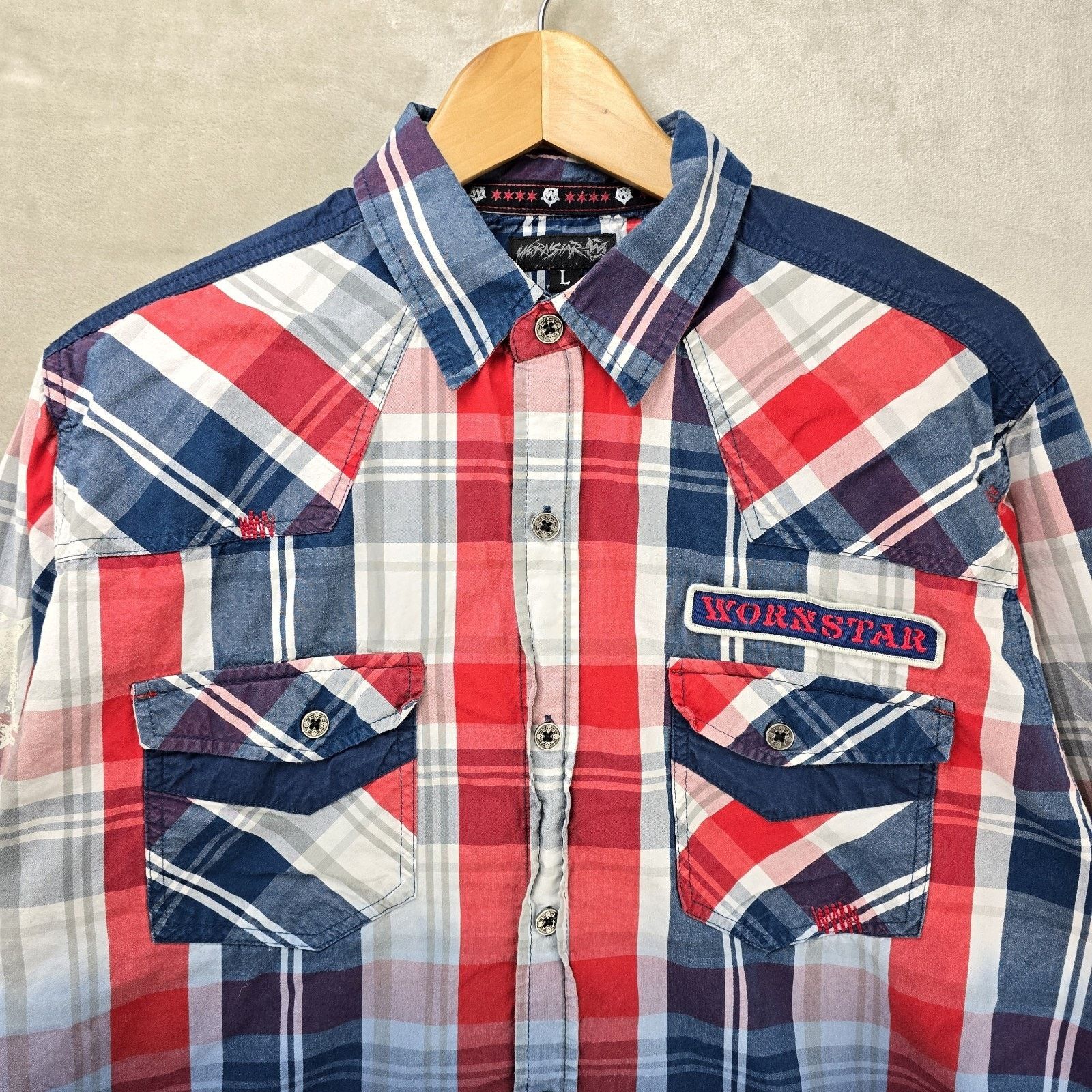 Other Wornstar Western Button Up Shirt Large Plaid Metal Buttons Size US L / EU 52-54 / 3 - 3 Thumbnail