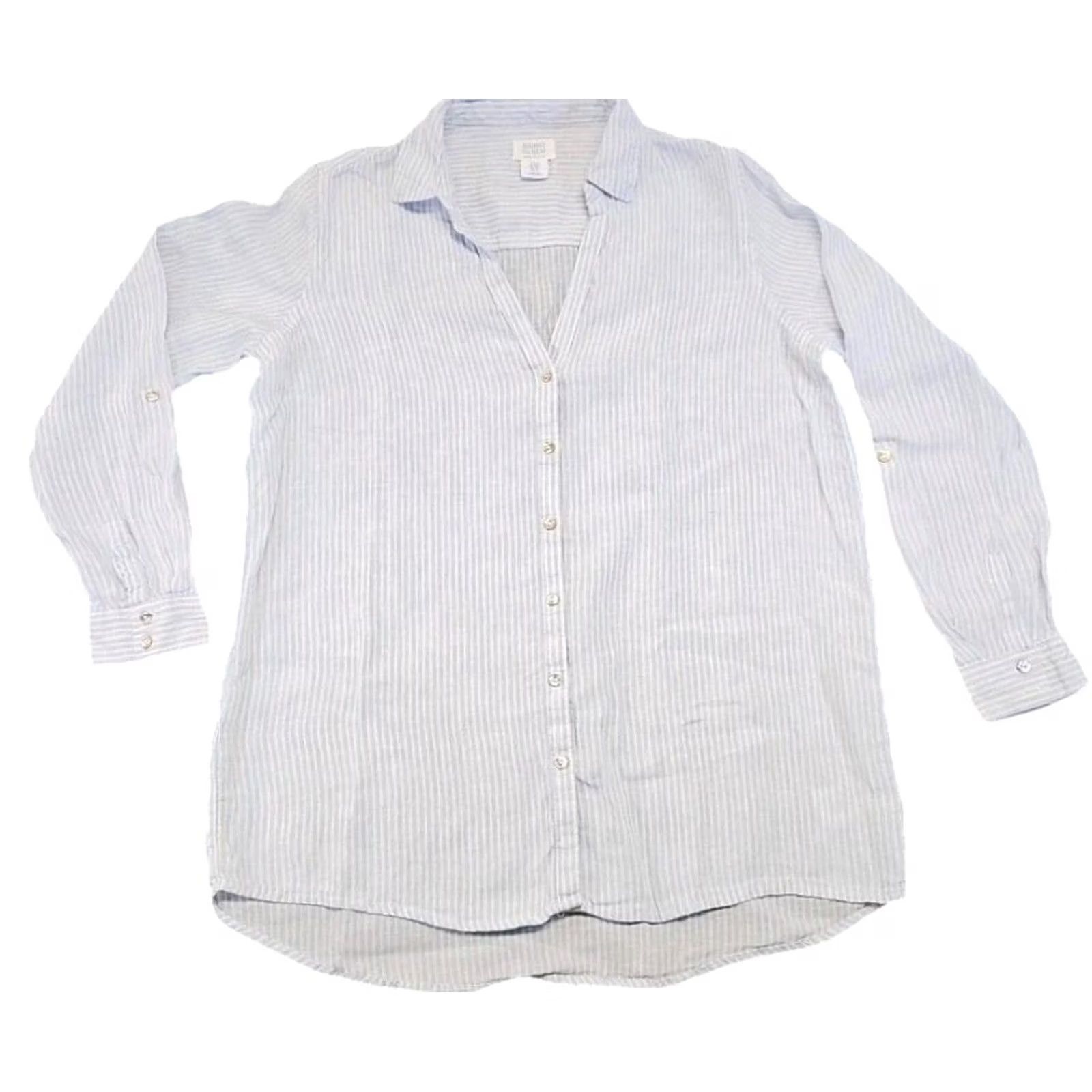 Vintage Coastal Sigrid Olsen 100% Linen Blue Striped Button Front Shirt Women’s M Coastal Size M / US 6-8 / IT 42-44 - 3 Thumbnail