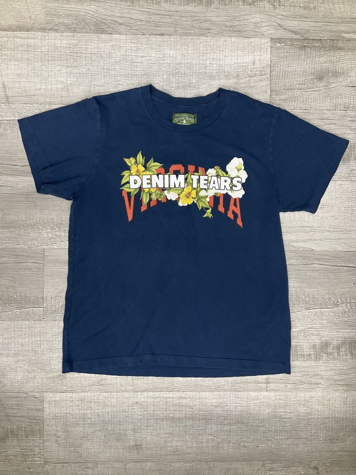 image of Denim Tears The Virginia 1619 Tee Blue, Men's (Size Large)