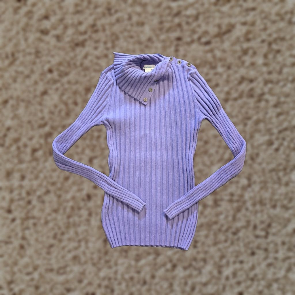 Vintage Sundance Top Womens XS Petite Purple Ribbed Knit Turtleneck Stretch Casual Shirt Size XS / US 0-2 / IT 36-38 - 1 Thumbnail