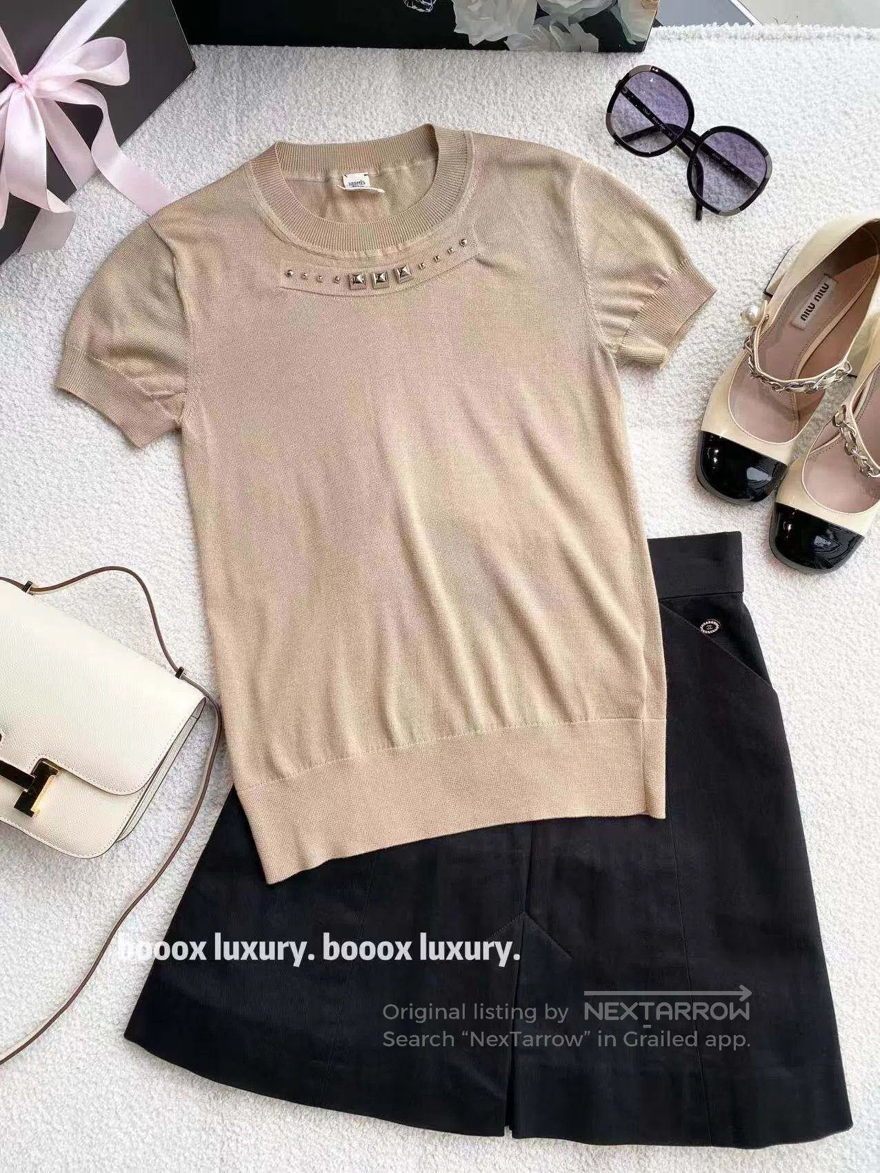Hermes Hermes Rivet-embellished coffee short-sleeved knitwear| Size 4XL / US 24-26 - 1 Thumbnail