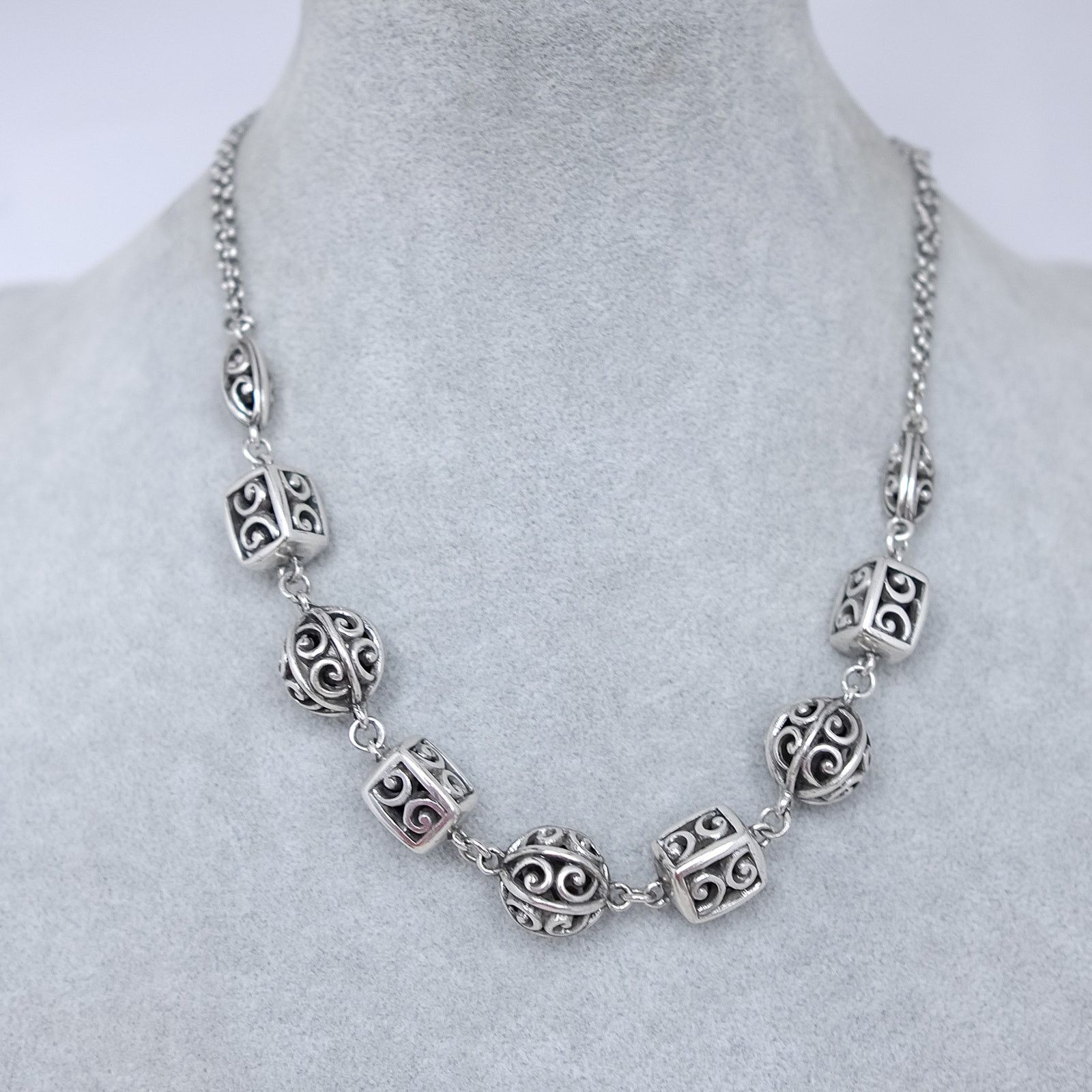 Brighton Brighton Scrolled Ball Cube Beads Necklace Silver Plated Size ONE SIZE - 5 Thumbnail