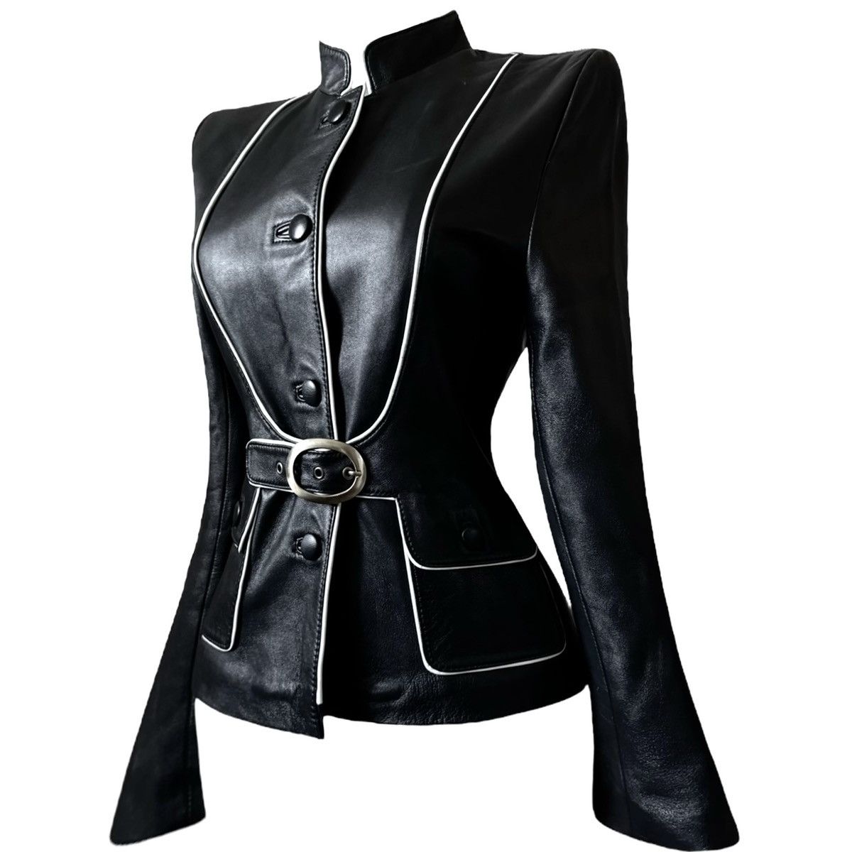 Vintage Iconic vintage leather jacket with belt Size S / US 4 / IT 40 - 1 Thumbnail