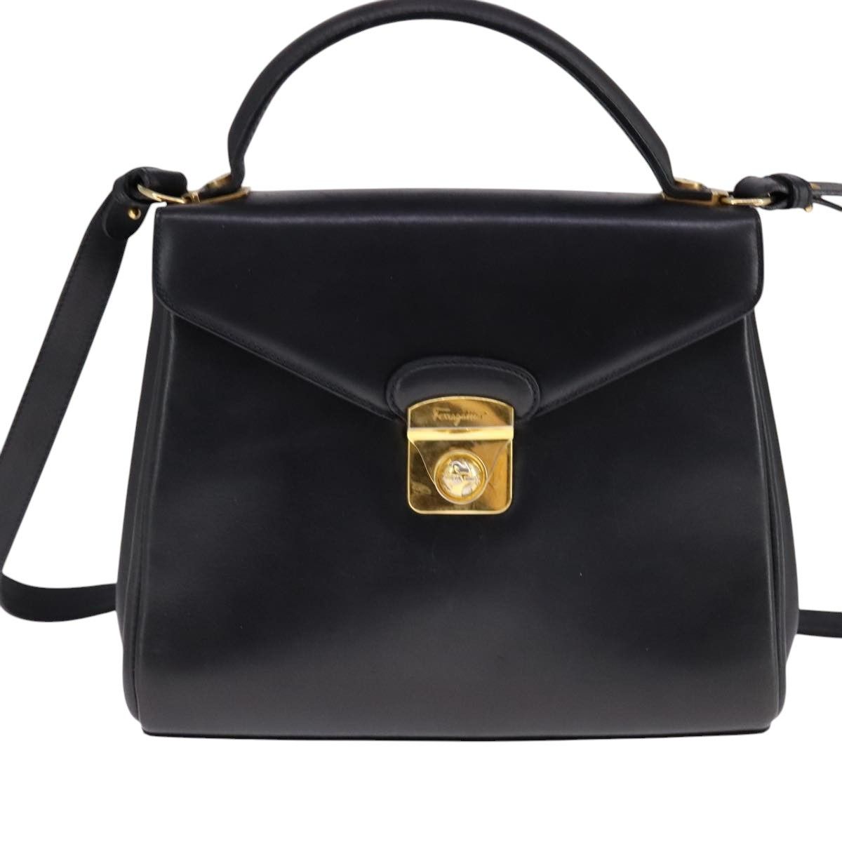 Salvatore Ferragamo Gancio Navy Leather Handbag (Pre-Owned) Size ONE SIZE - 1 Thumbnail