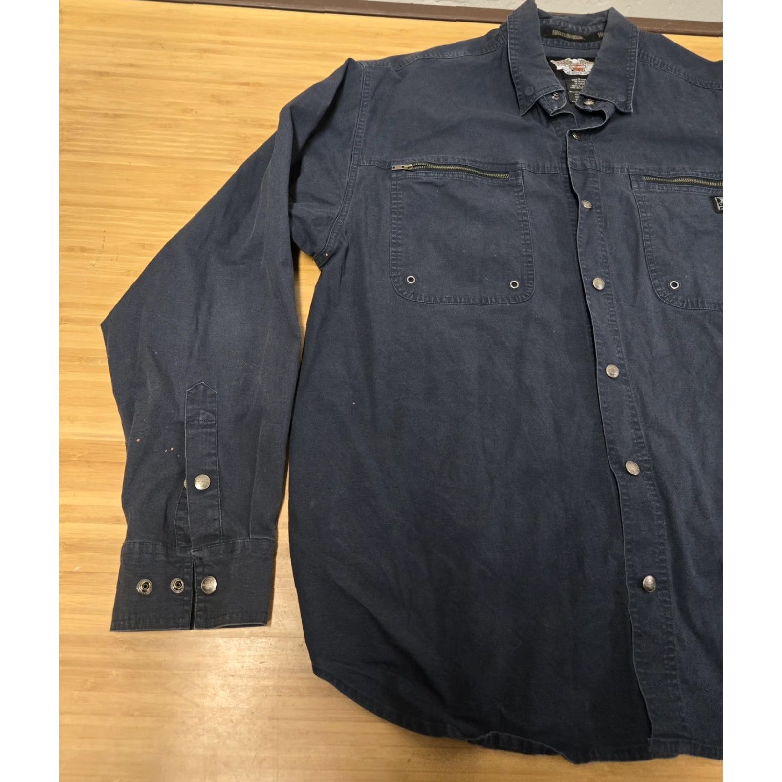 Harley Davidson VINTAGE? No—Harley-Davidson Shirt Mens XL Navy Blue Long Sleeve Button Up Cotton Workwear Size US XL / EU 56 / 4 - 4 Thumbnail