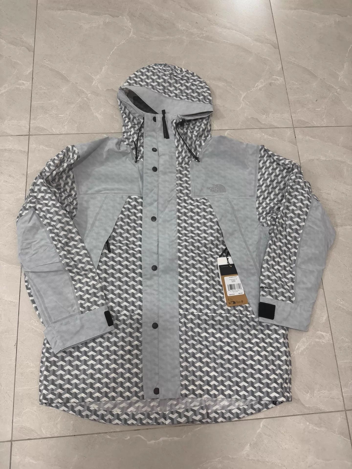 The North Face Gray Patterned Hooded Rain Jacket - Size S Size US S / EU 44-46 / 1 - 1 Thumbnail