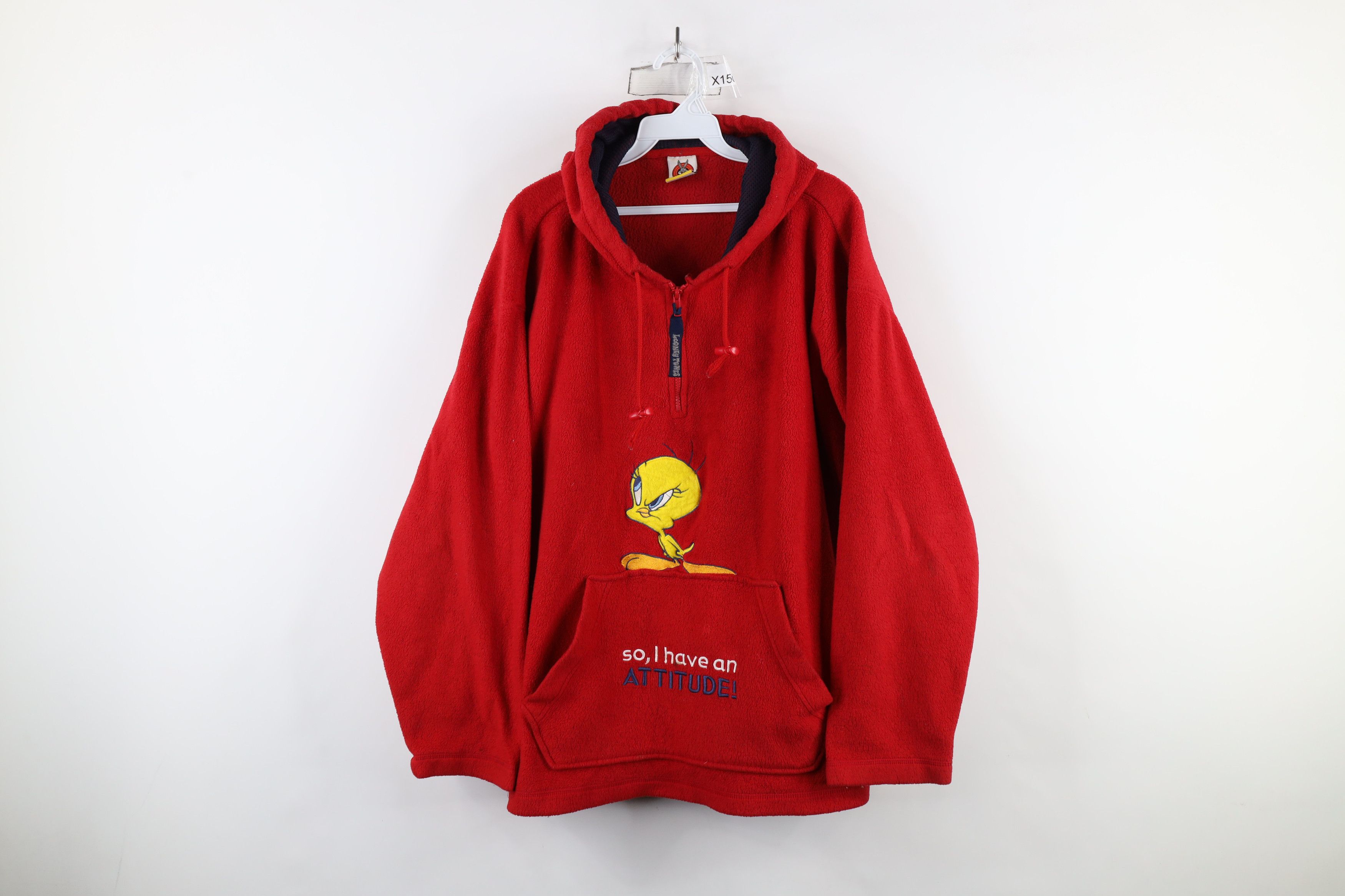 Vintage Vintage 90s Looney Tunes Tweety Bird Half Zip Fleece Hoodie Size 4XL / US 24-26 - 1 Thumbnail