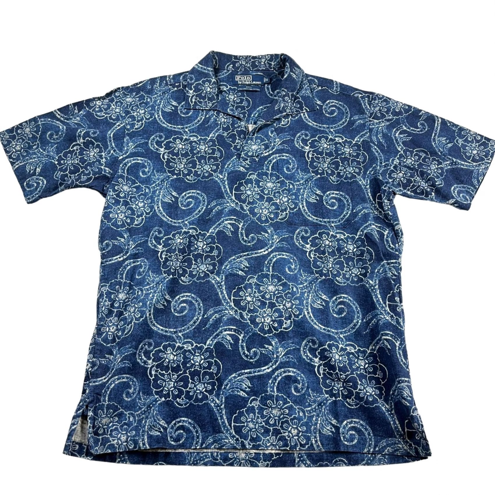 Polo Ralph Lauren VINTAGE Polo Ralph Lauren Shirt Hawaiian S/S Indigo Chambray Floral Men's Small Navy Blues Chambray Polo Shirt Mens Size US S / EU 44-46 / 1 - 4 Thumbnail