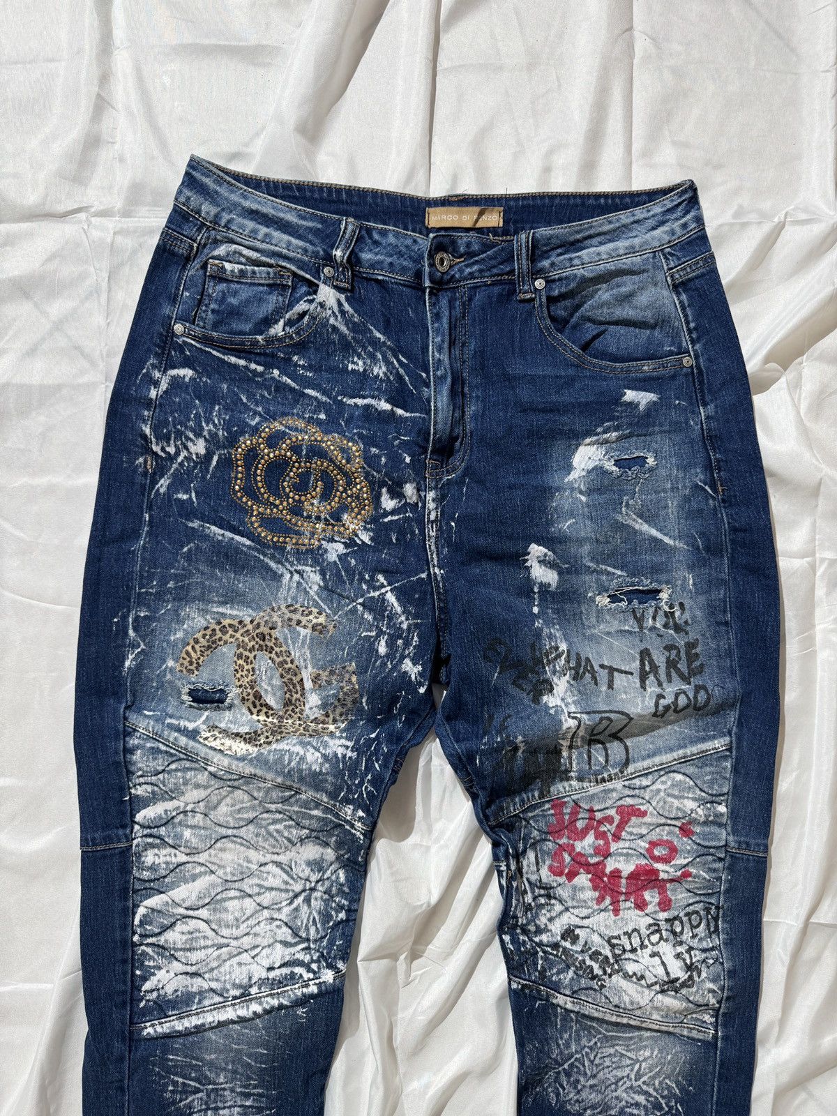 Hysteric Glamour Graffiti Printed Vintage Washed Distressed Y2K Jeans Size 32" / US 10 / IT 46 - 2 Thumbnail