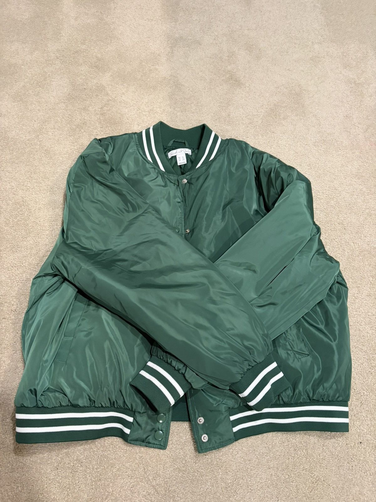 Other Men's Green Varsity Jacket Striped Snap Band Collar Quilted Size US XL / EU 56 / 4 - 1 Thumbnail