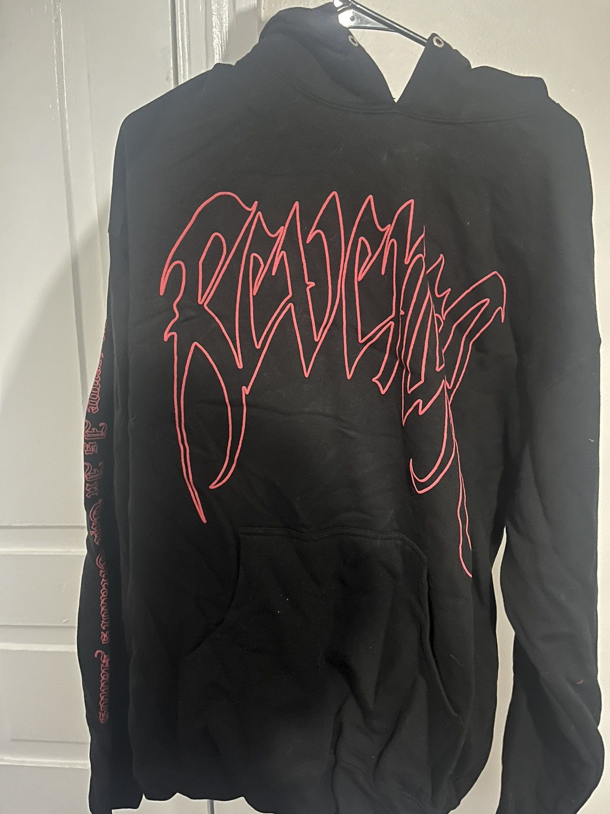 image of Revenge Red Outline Arch Logo Hoodie in Black, Men's (Size XL)