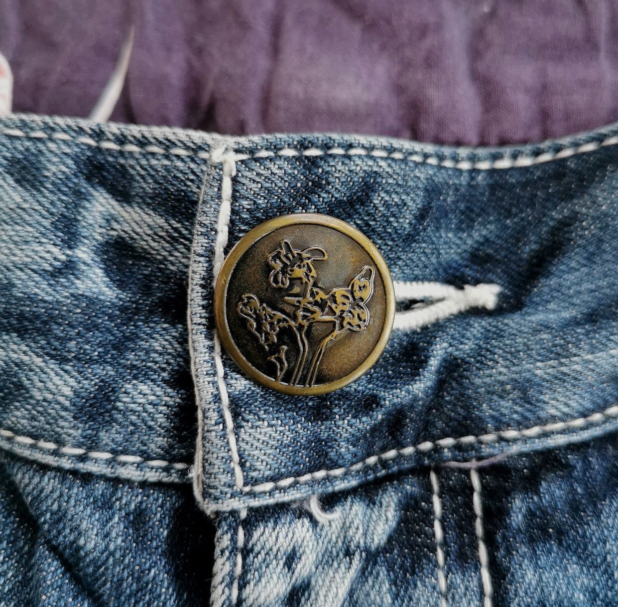 Karakuri Tamashii Pattern Fabric Patches Distressed Denim Jeans Size US 30 / EU 46 - 5 Thumbnail