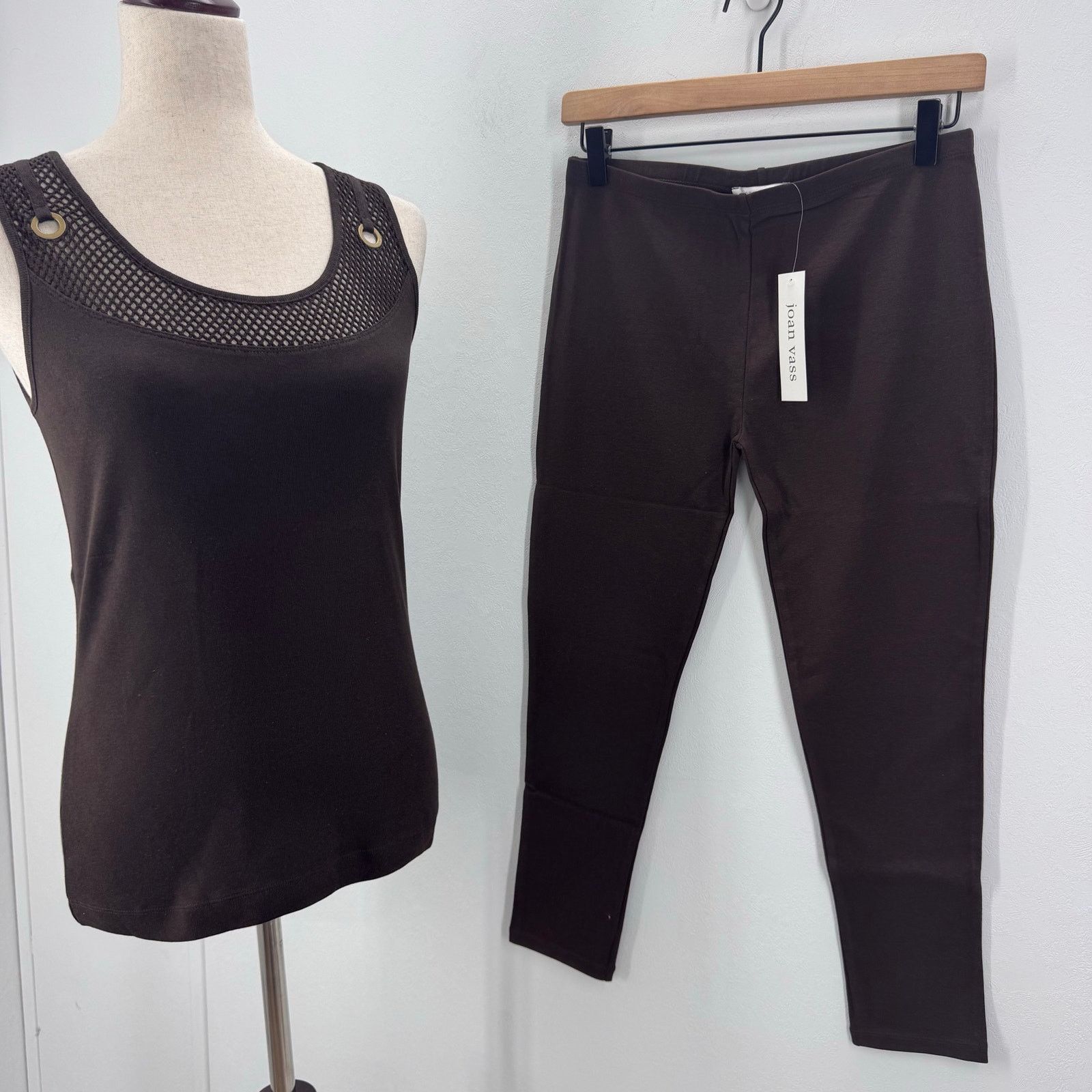 Vass NWT Joan Vass Mesh Tank & Legging SET Brown Casual Lounge Size 27" / US 4 / IT 40 - 2 Thumbnail