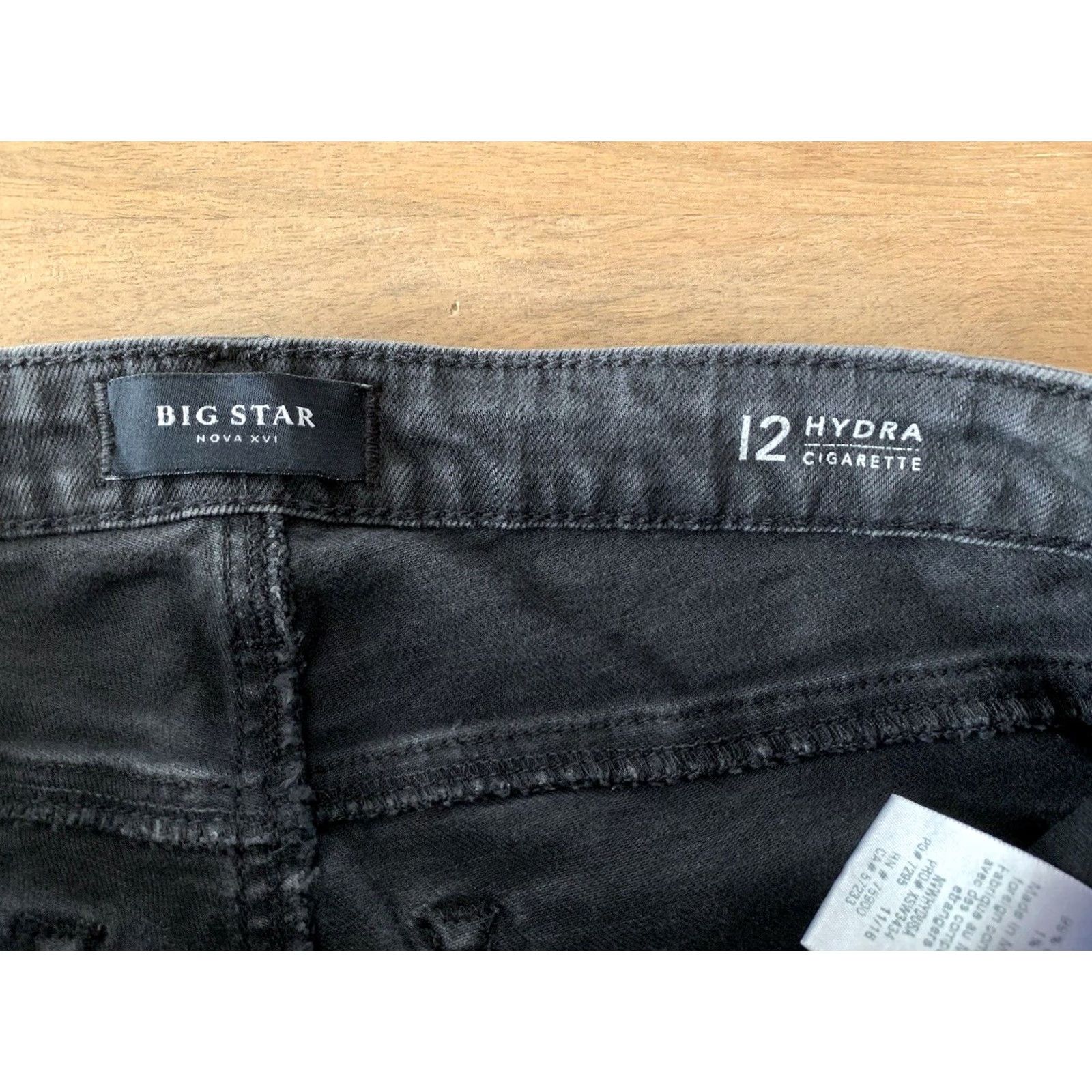 Denime BIG STAR Jeans Womens 27x28 Black Denim 5-Pocket Slim Skinny Stretch Cement Logo Zipper Pocket Distressed Cowboy Rock Punk 90s Vintage No Size 27" / US 4 / IT 40 - 3 Thumbnail