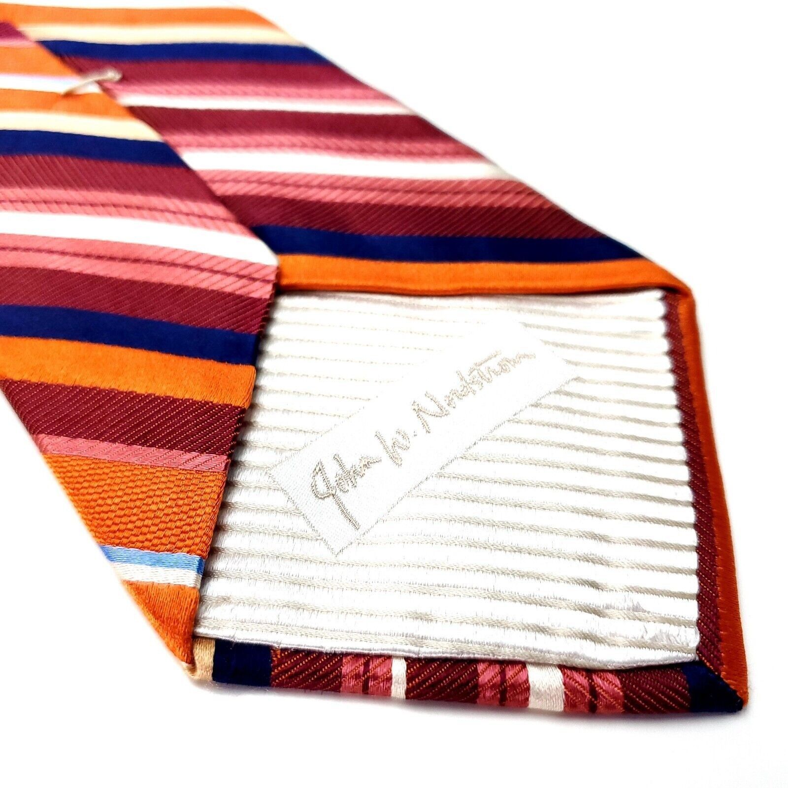 Designer John W. Nordstrom Orange & Red Silk Tie Woven Regimental Str Size ONE SIZE - 4 Thumbnail