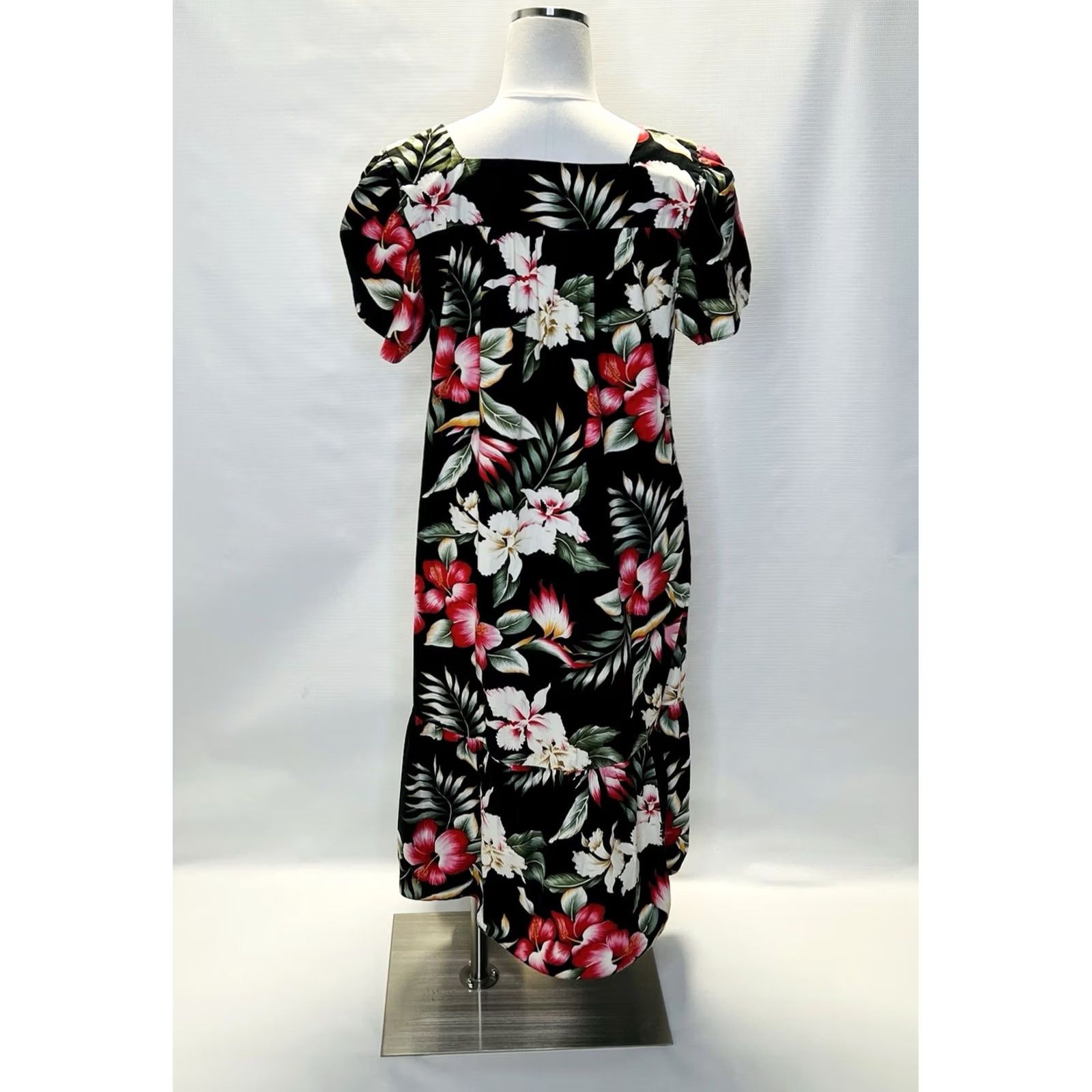 Vintage Vintage KY'S Women's Muumuu Hawaiian Midi Dress Cotton Black Floral Large Size L / US 10 / IT 46 - 3 Thumbnail
