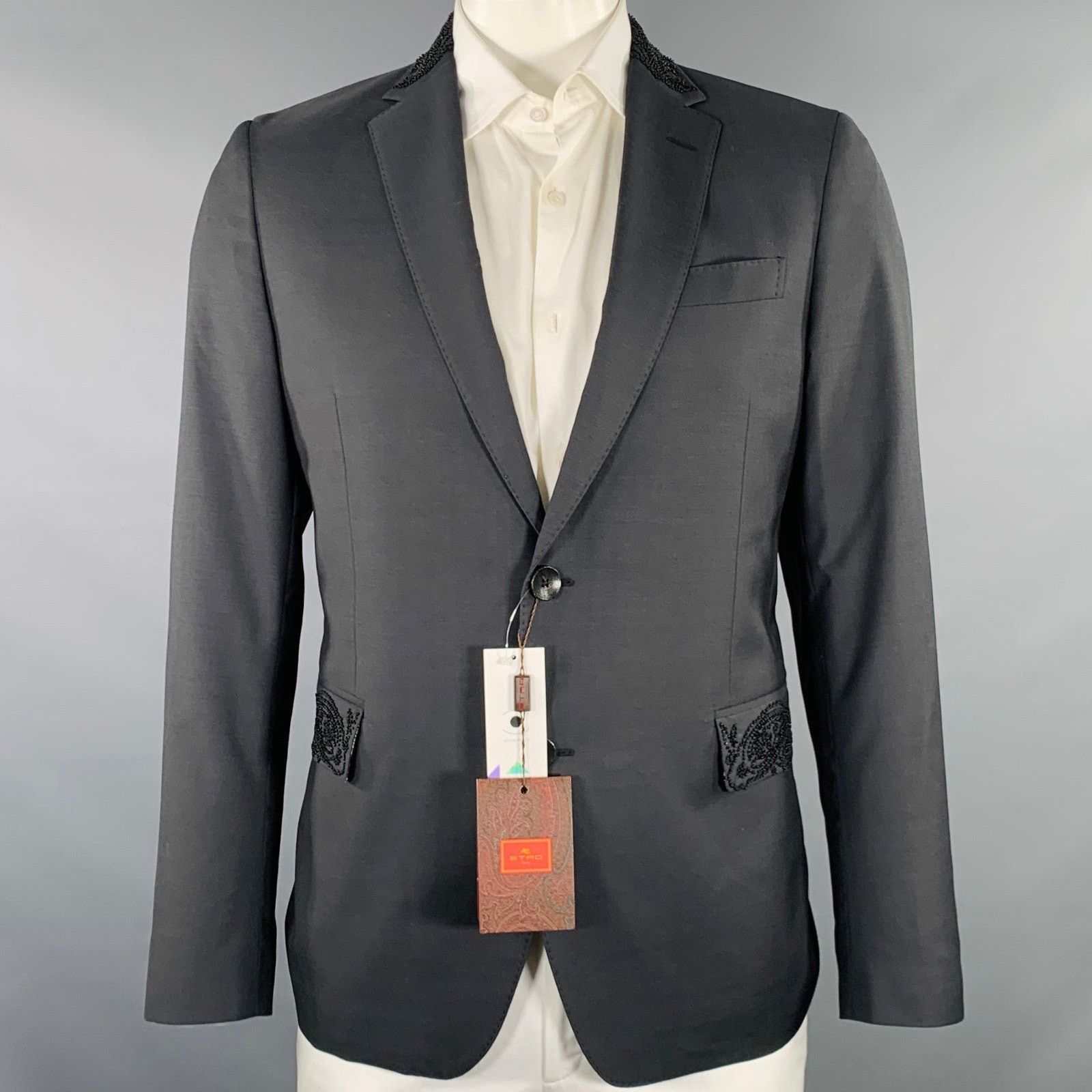 Etro Size 42 Giacche Black Beaded Wool Notch Lapel Sport Coat Size 42R - 1 Thumbnail