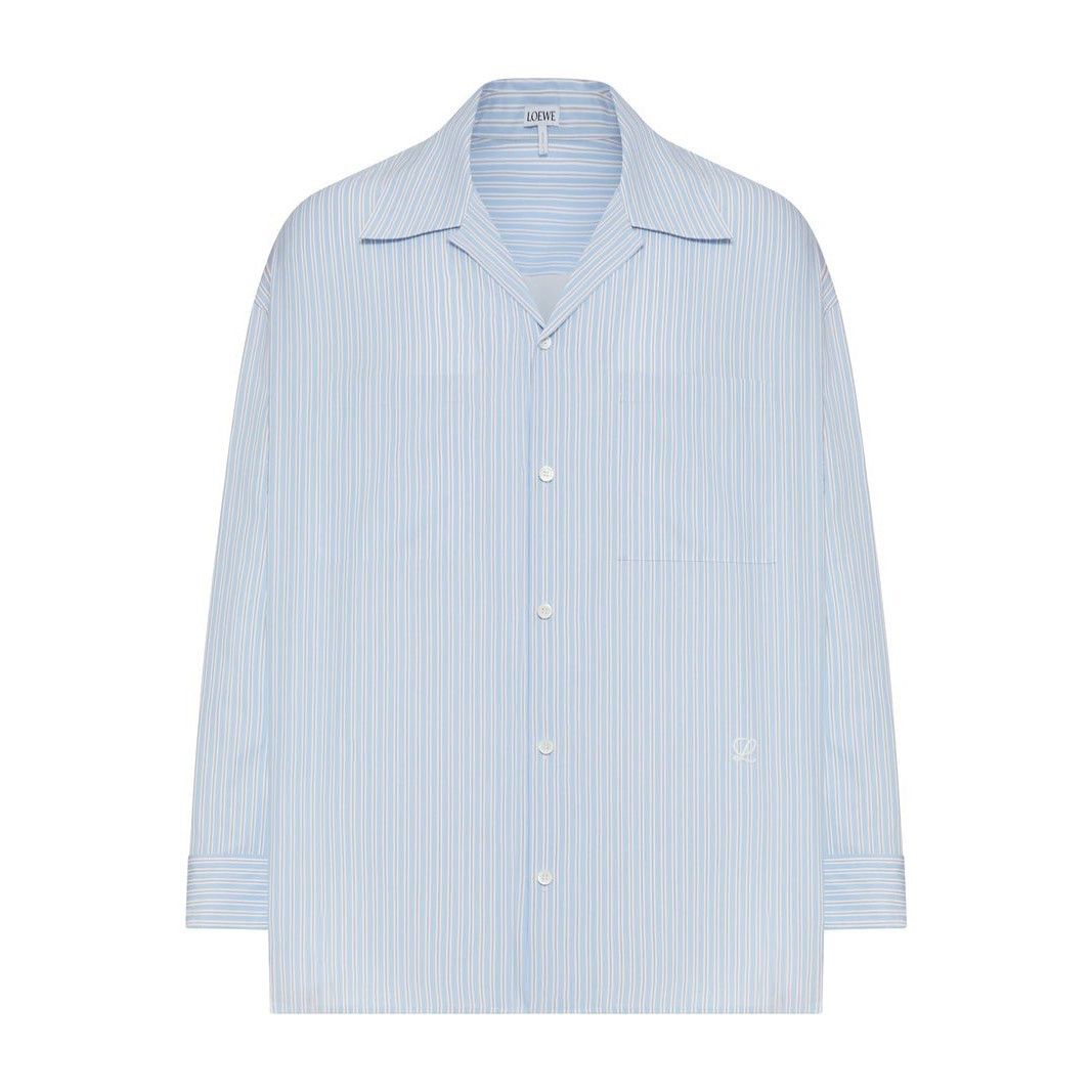 Loewe LOEWE Striped Oversized Bowling Collar Light Blue Navy Cotto Size US L / EU 52-54 / 3 - 1 Thumbnail