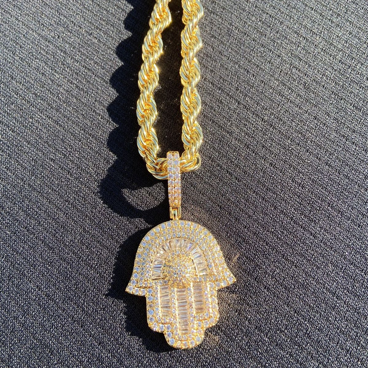Jewelry Gold Chain Rope Chain Necklace 24in 6mm and Hamsa Hand Charm Size ONE SIZE - 4 Thumbnail