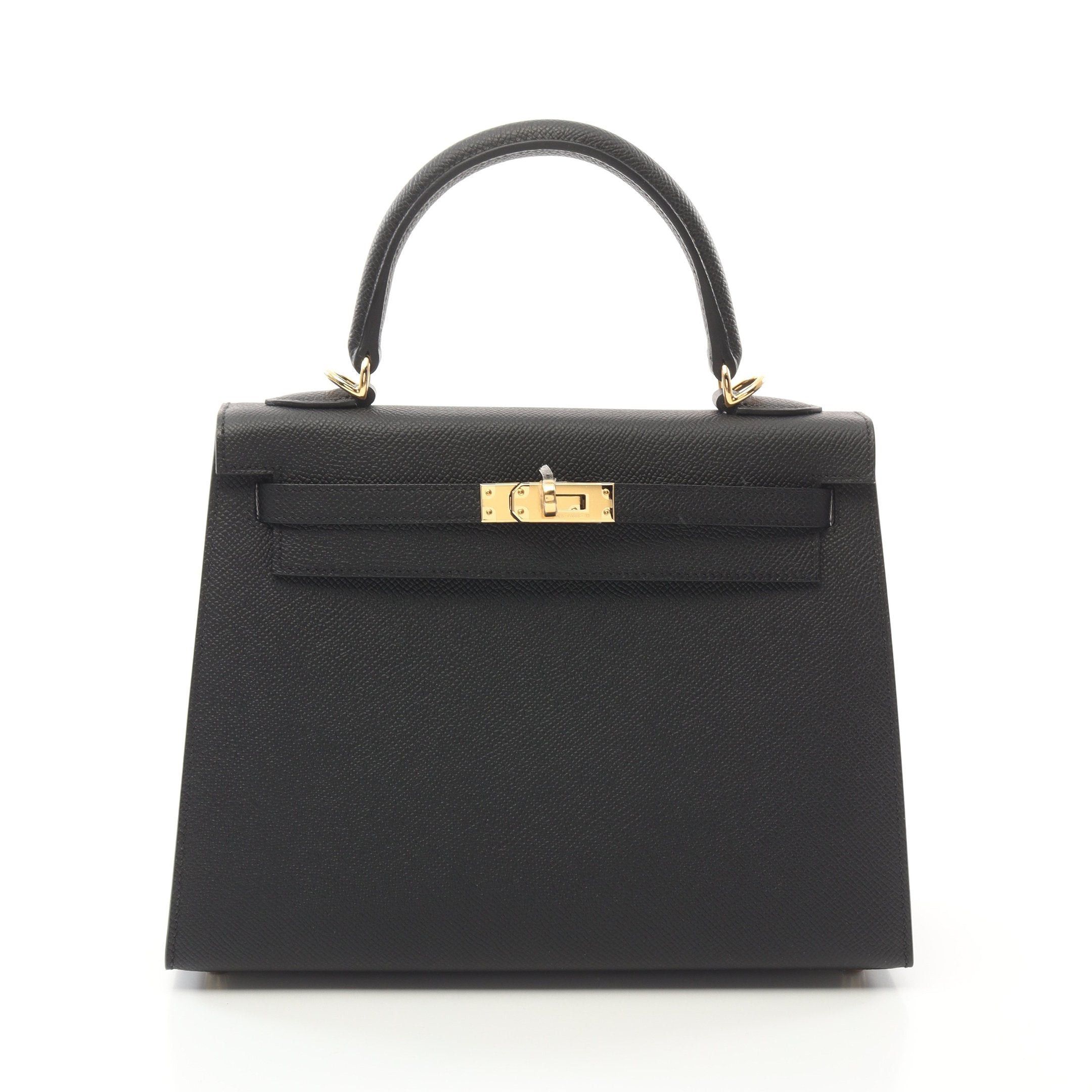 Hermes Hermes Kelly 25 Handbag Veau Epsom Black Gold Hardware Outside Sewing Double Engraved Size ONE SIZE - 1 Thumbnail