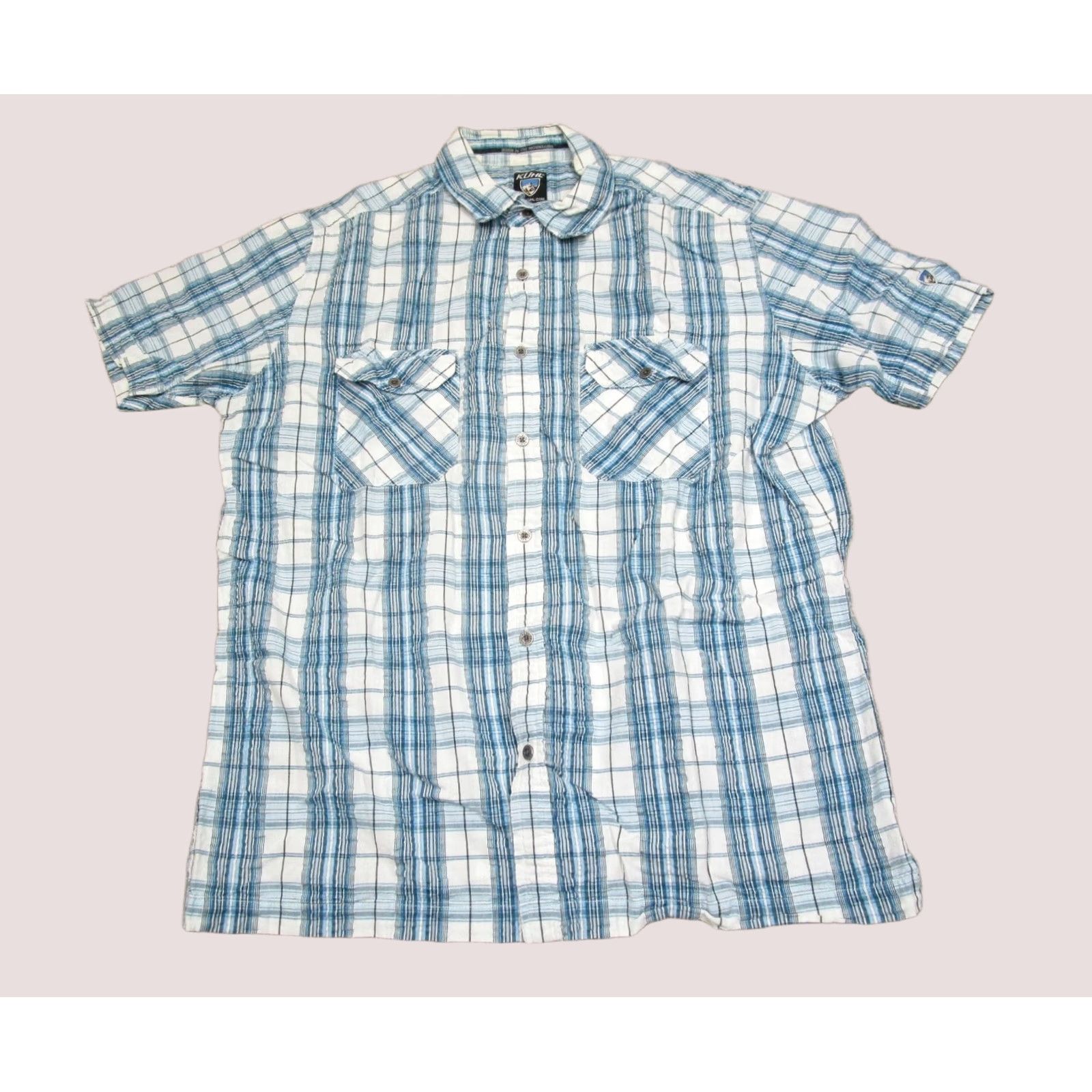 Vintage Kuhl Shirt Men Large Blue Tartan Plaid Short Sleeve Button Up Hiking Fishing Size US L / EU 52-54 / 3 - 1 Thumbnail