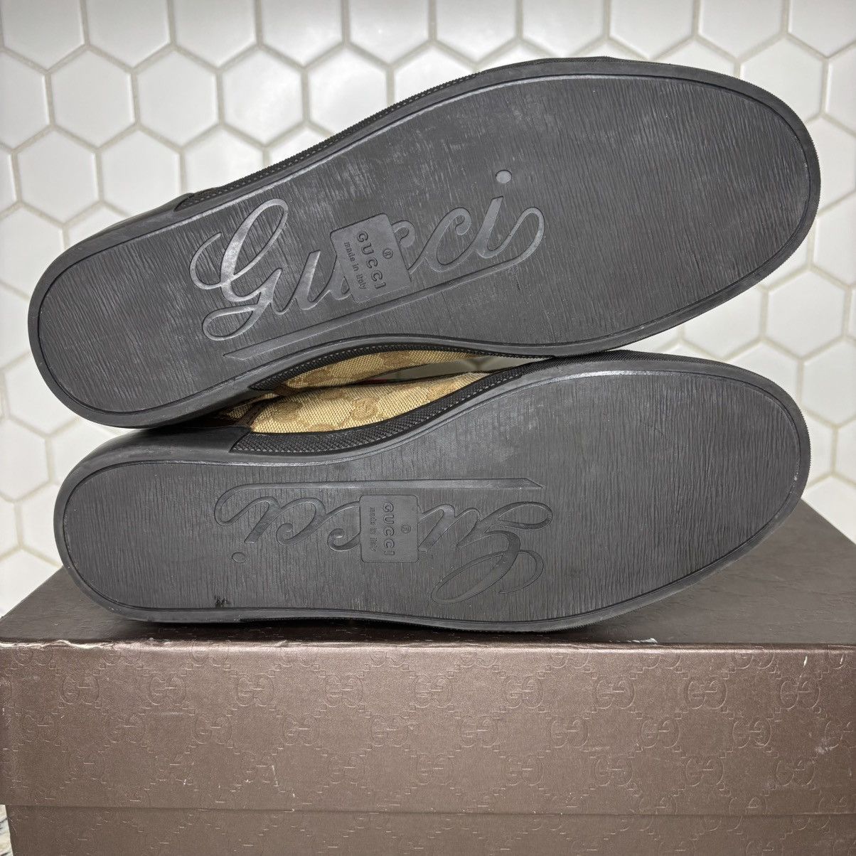 Gucci Size 7-Gucci California Striped High 'Beige Ebony' clean W/B Size US 7 / EU 40 - 10 Thumbnail