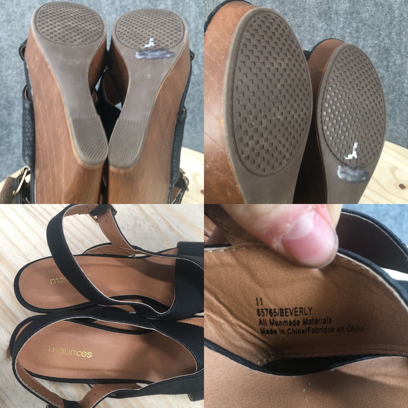 Vintage Maurices Sandals Womens 11 Beverly Slingback Wedge Heels Black Faux Leather Size US 11 / IT 41 - 9 Thumbnail