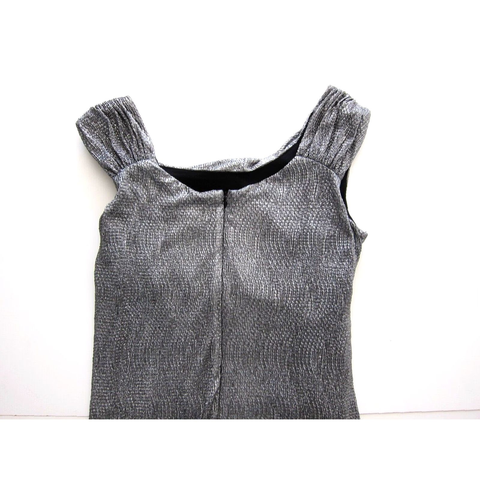 Vintage VINTAGE R&M Richards Silver Cap Sleeve Sheath Dress 12 Women's Dress Silver Ruched Stretch Cap Sleeve Midi Dress 12 Size XL / US 12-14 / IT 48-50 - 5 Thumbnail