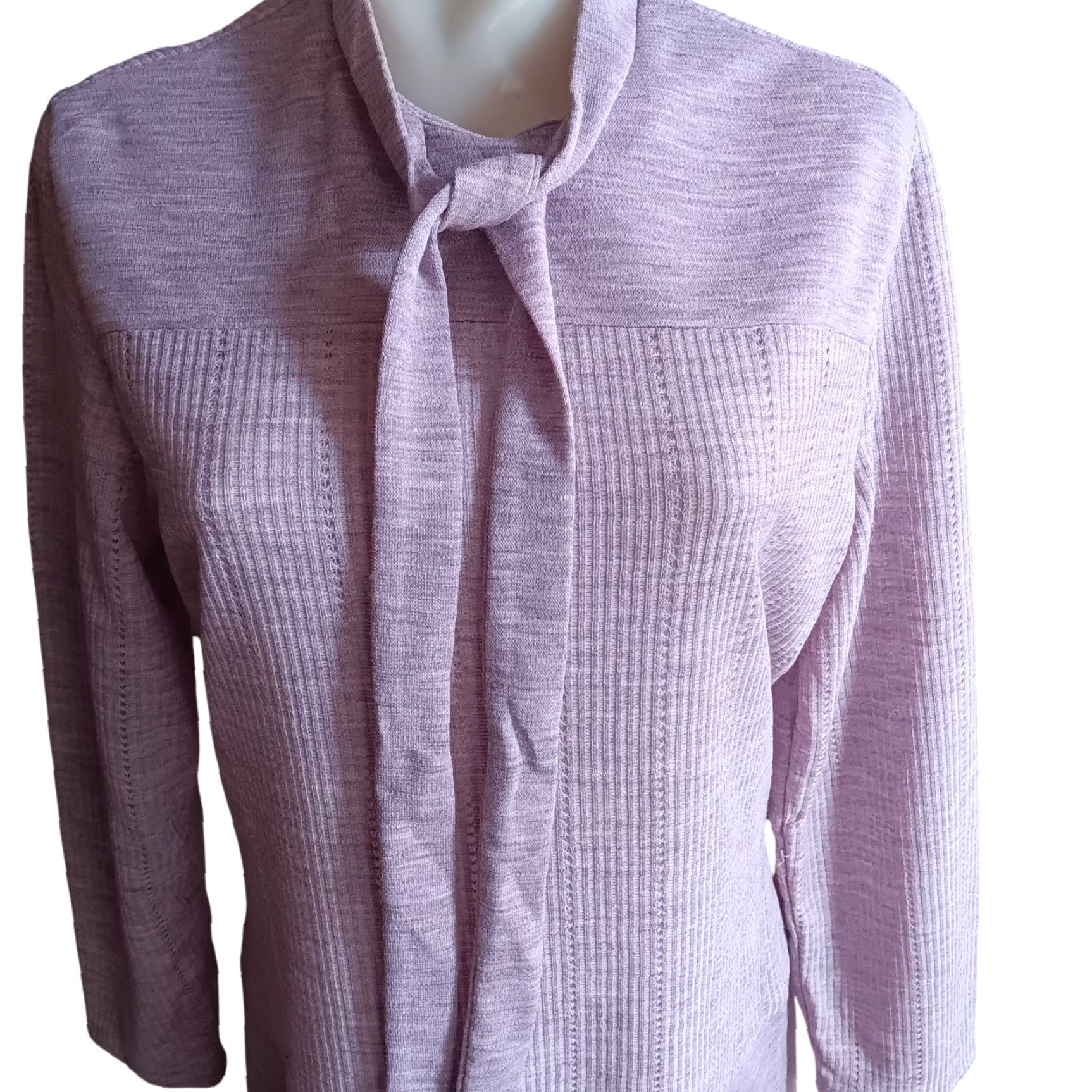 VINTAGE Lady Blair Pink Textured Knit Long Sleeve Dress Tie Neck Size 14 1970s Womens