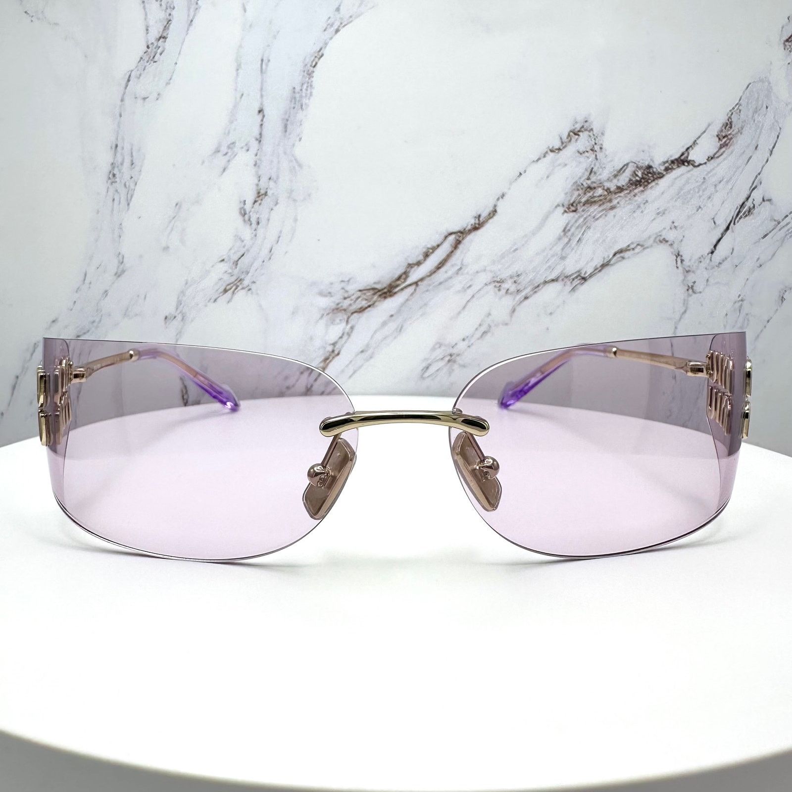 New MIU MIU Sunglasses Gold Pink Wrap AUTHENTIC Runway 2025