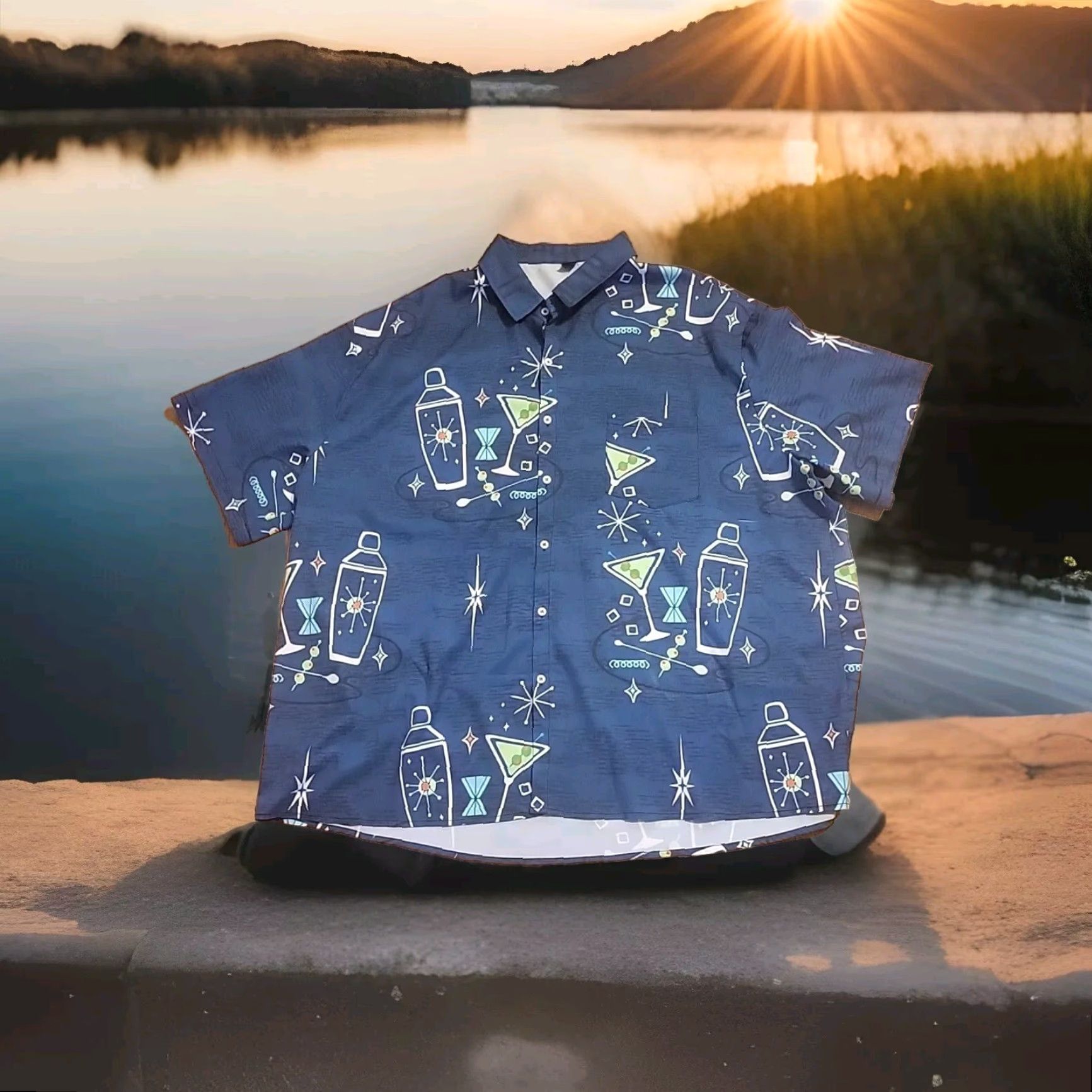 Vintage 4XL Button-Up Shirt Men Blues Satin 60" Chest 4X L Big & Tall Casual Party Cocktail Daiquiri Graphic Print Short Sleeve Size US XXL / EU 58 / 5 - 3 Thumbnail