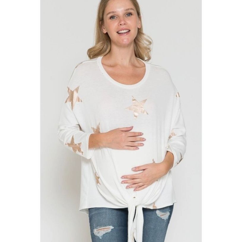 Other White Star Print Maternity Top With Tie Hem Medium Size M / US 6-8 / IT 42-44 - 1 Thumbnail