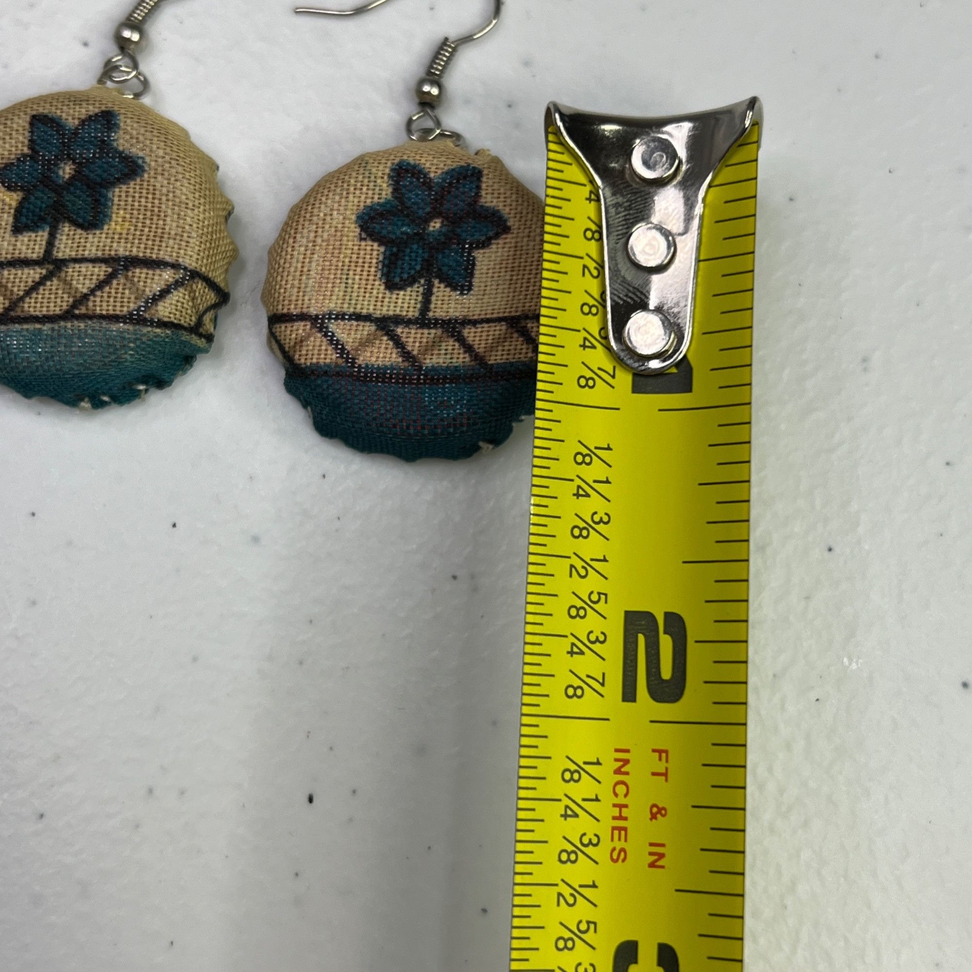 Vintage Handcrafted Round Fabric Earrings With Floral Pattern & Hook Size ONE SIZE - 5 Thumbnail