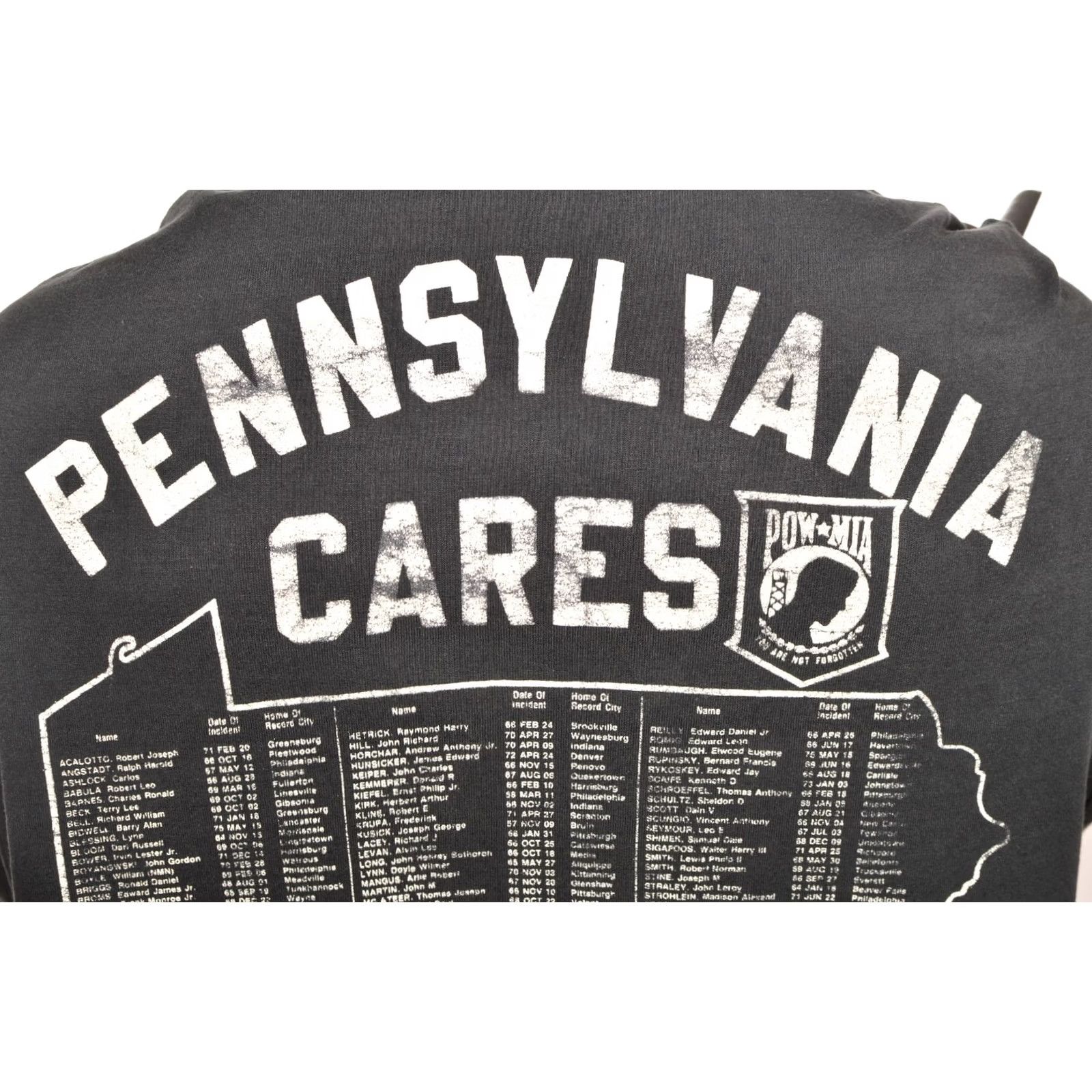 Vintage Screen Stars POW MIA Pennsylvania Cares Vintage T-Shirt XL Black Mens Short Sleeve 50/50 1990s Military Decal Pride Size US XL / EU 56 / 4 - 6 Thumbnail